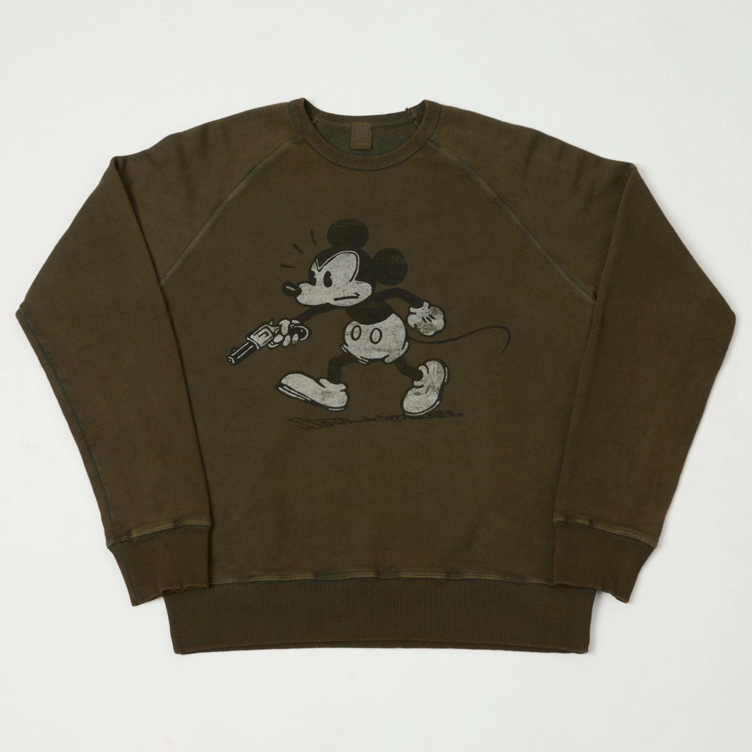 Flea-T 1950s Raglan Sleeve 'Rebel Mickey' Sweatshirt - Brown Trendy Essentials