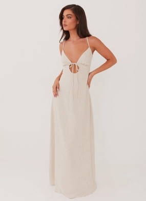 Relax Mode Flora Linen Maxi Dress - Oatmeal