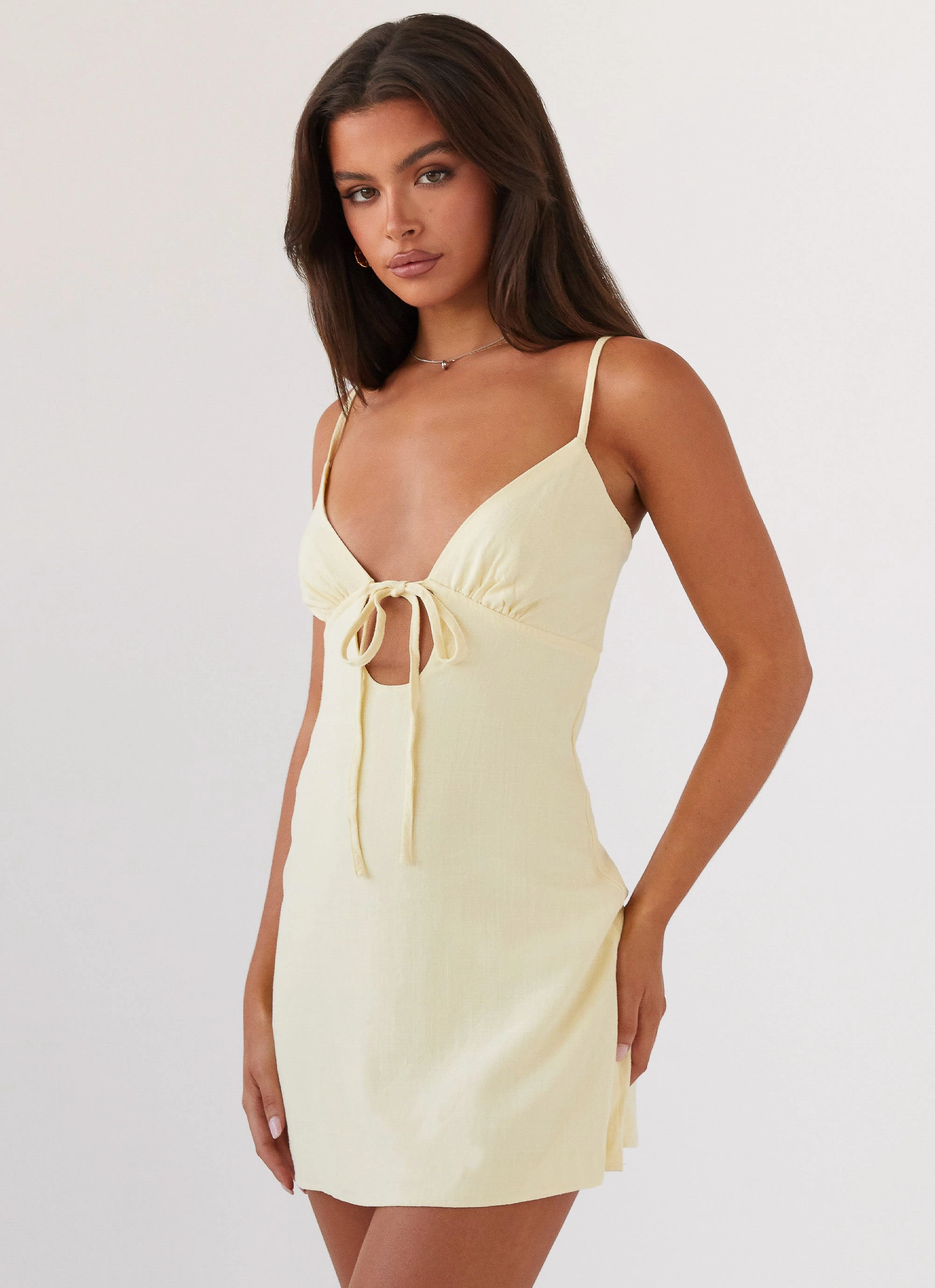 Classic Grace Easy Tones Flora Linen Mini Dress - Lemon