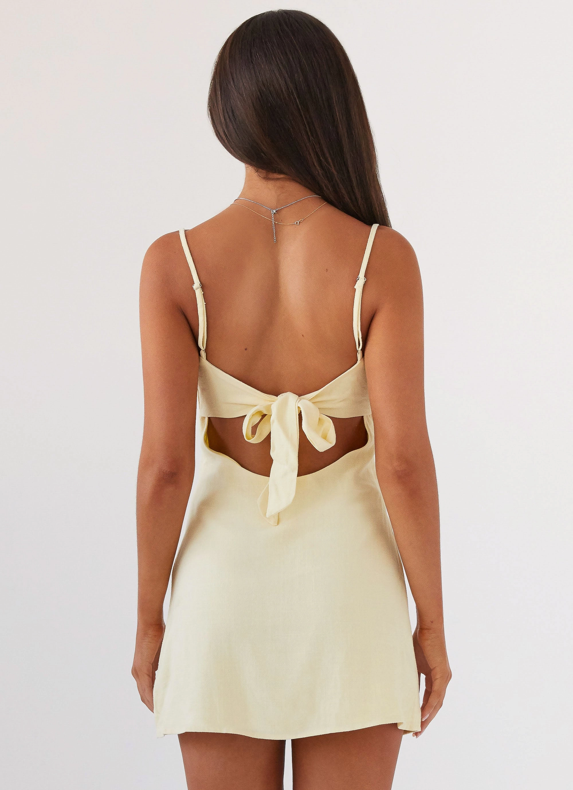 Luxurious Texture Charming Design Flora Linen Mini Dress - Lemon