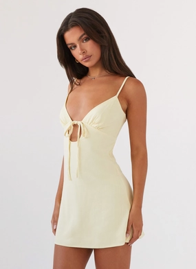 Flora Linen Mini Dress - Lemon Fit Focused Work Fit