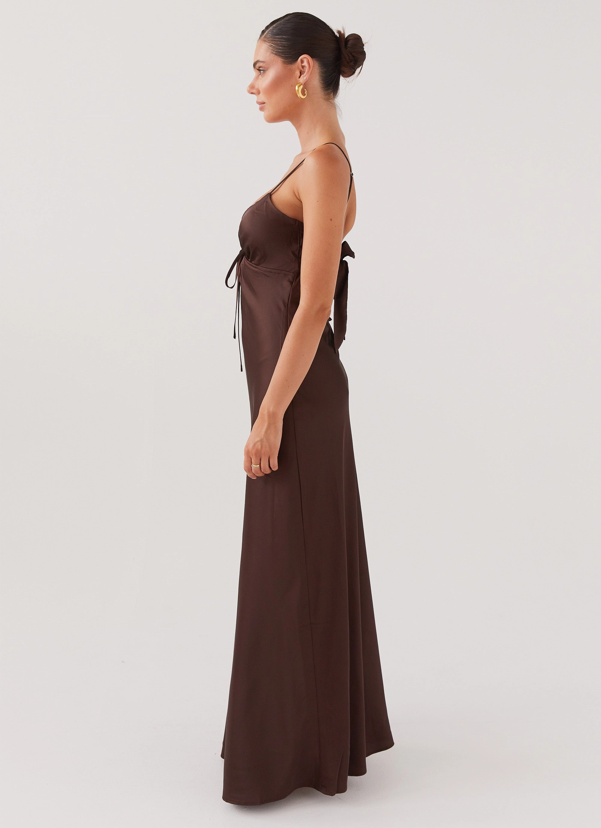 Flora Satin Maxi Dress - Chocolate Layer Light Sharp Design