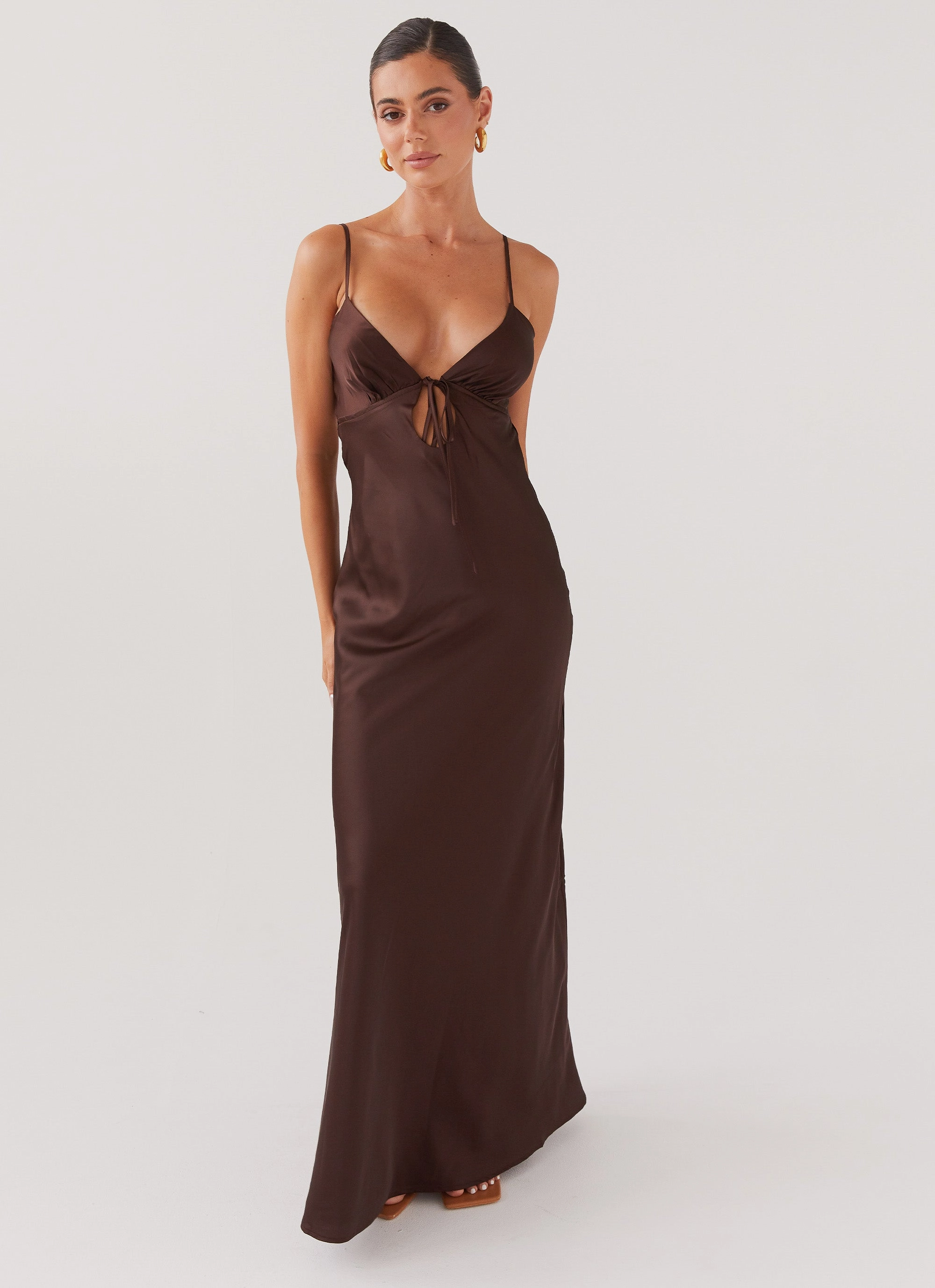Grace Vibe Flora Satin Maxi Dress - Chocolate