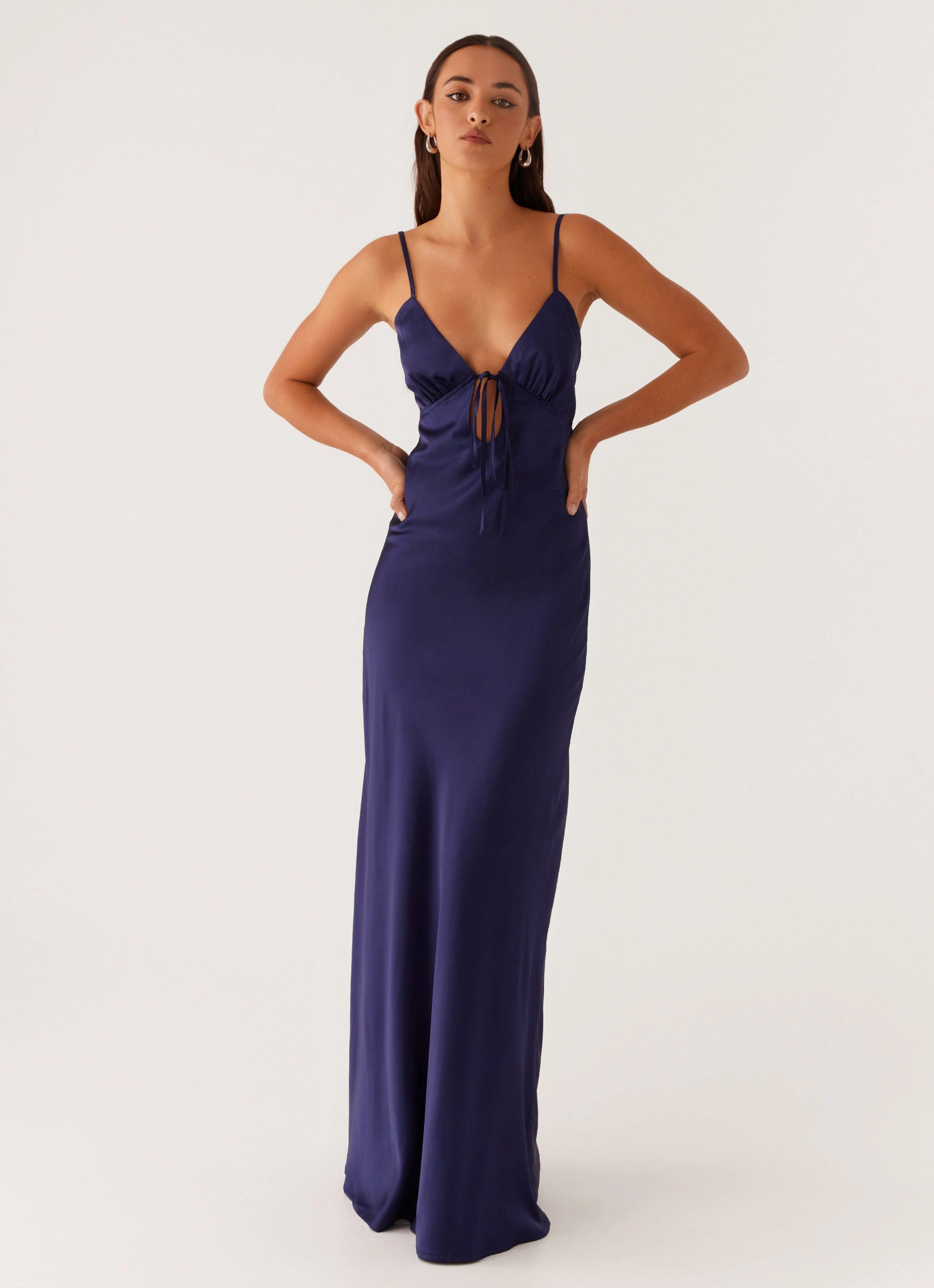 Sweetheart Cut Glam Touch Flora Satin Maxi Dress - Navy