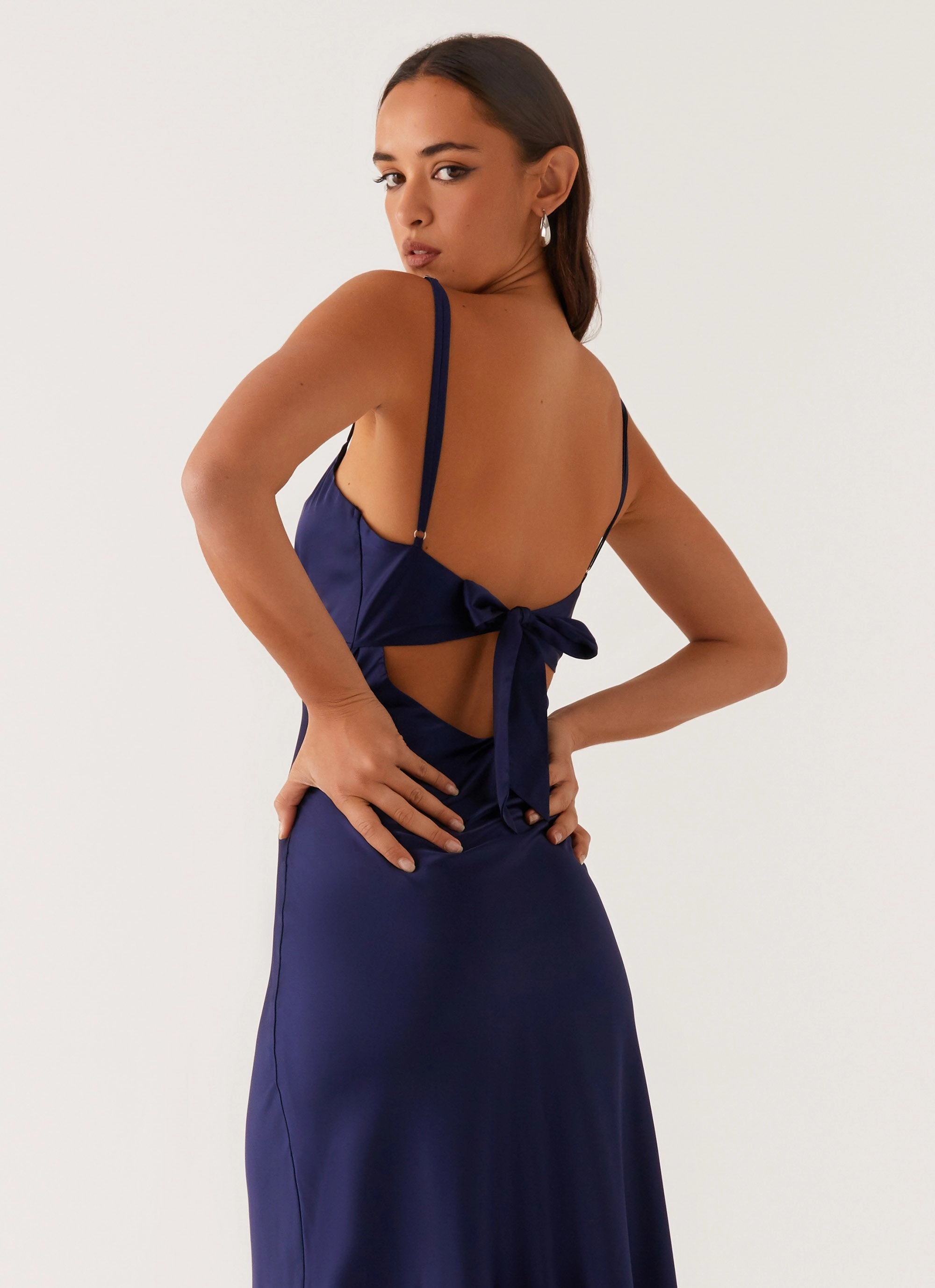 Flora Satin Maxi Dress - Navy Sophisticated Elegance