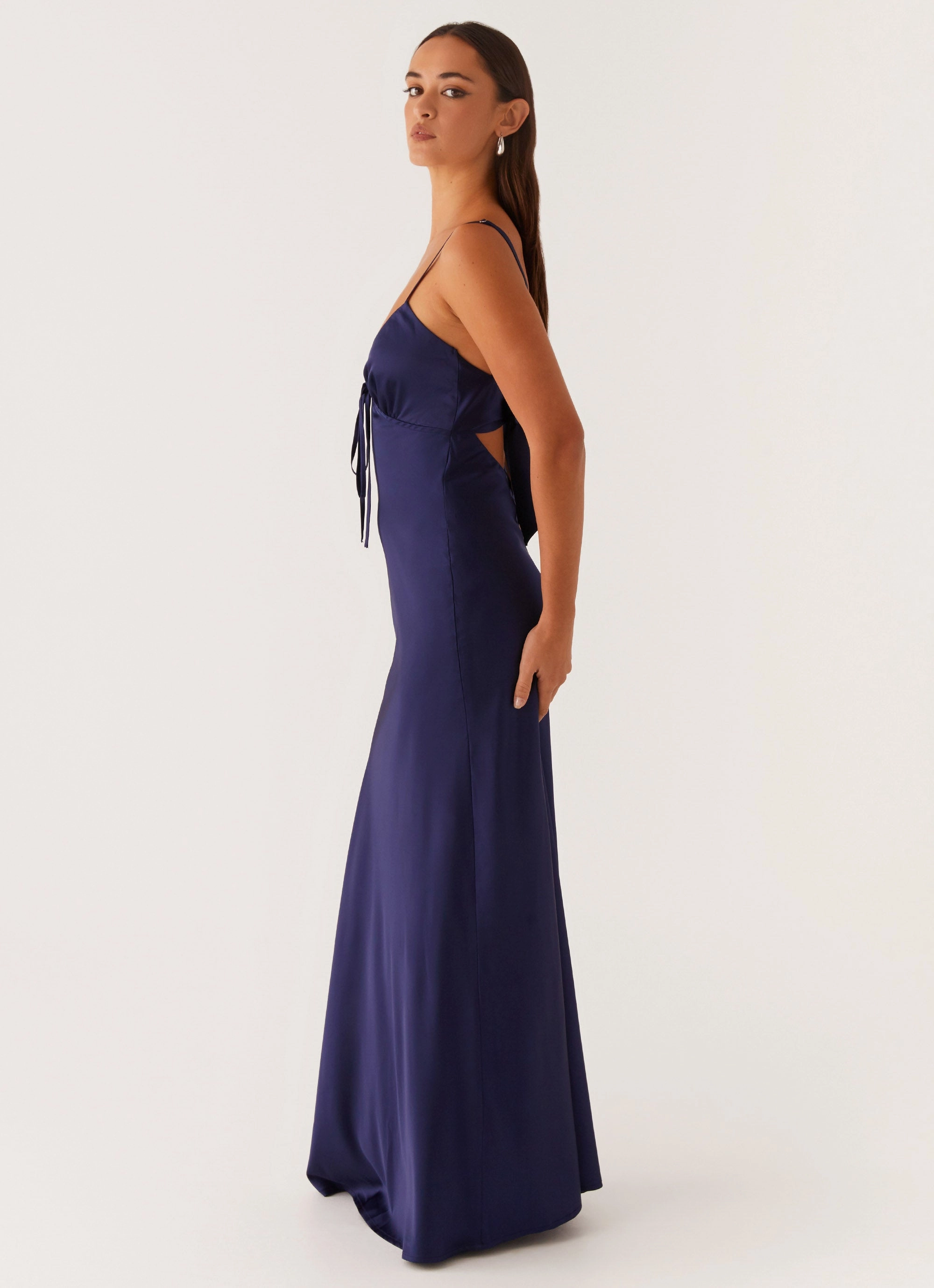 Flora Satin Maxi Dress - Navy Trend Focused Casual-Look