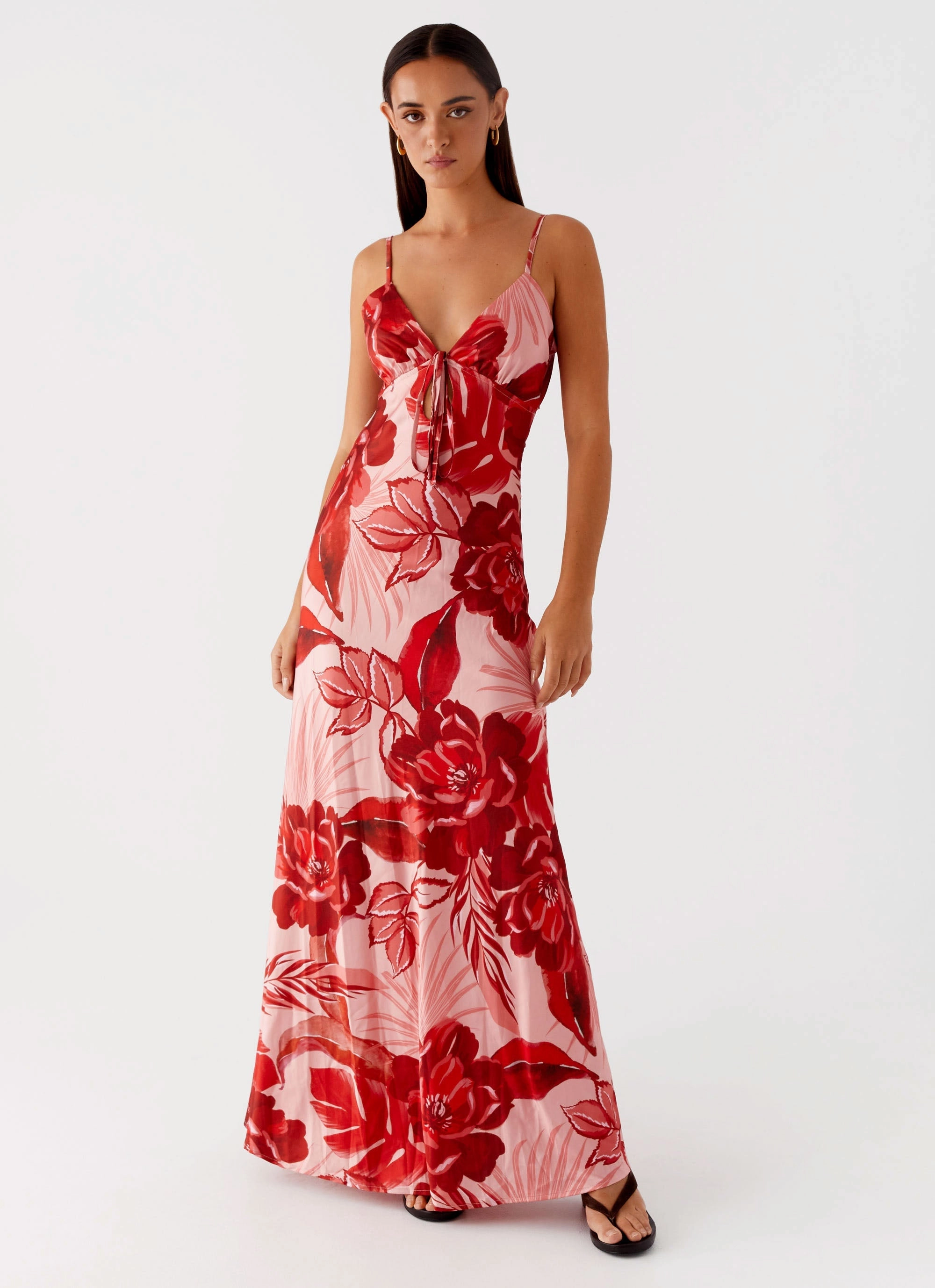 Flora Satin Maxi Dress - Sicily Sunsets Print Easy Drape