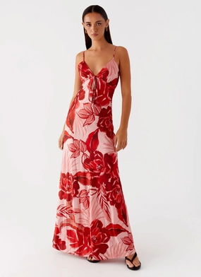 Flora Satin Maxi Dress - Sicily Sunsets Print Easy Drape