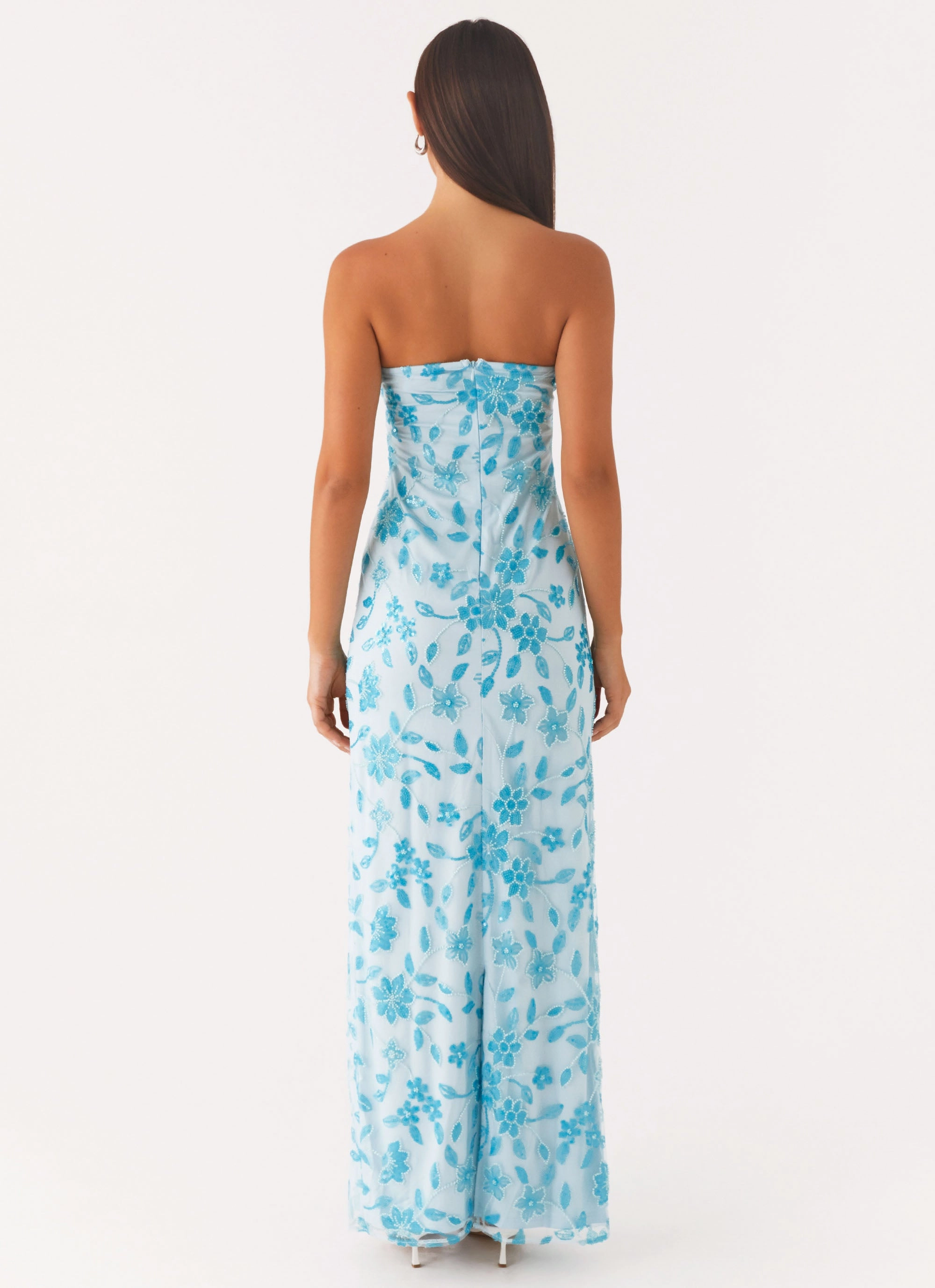 Silky Form Smart and Sleek Prism Beaded Maxi Dress - Blue
