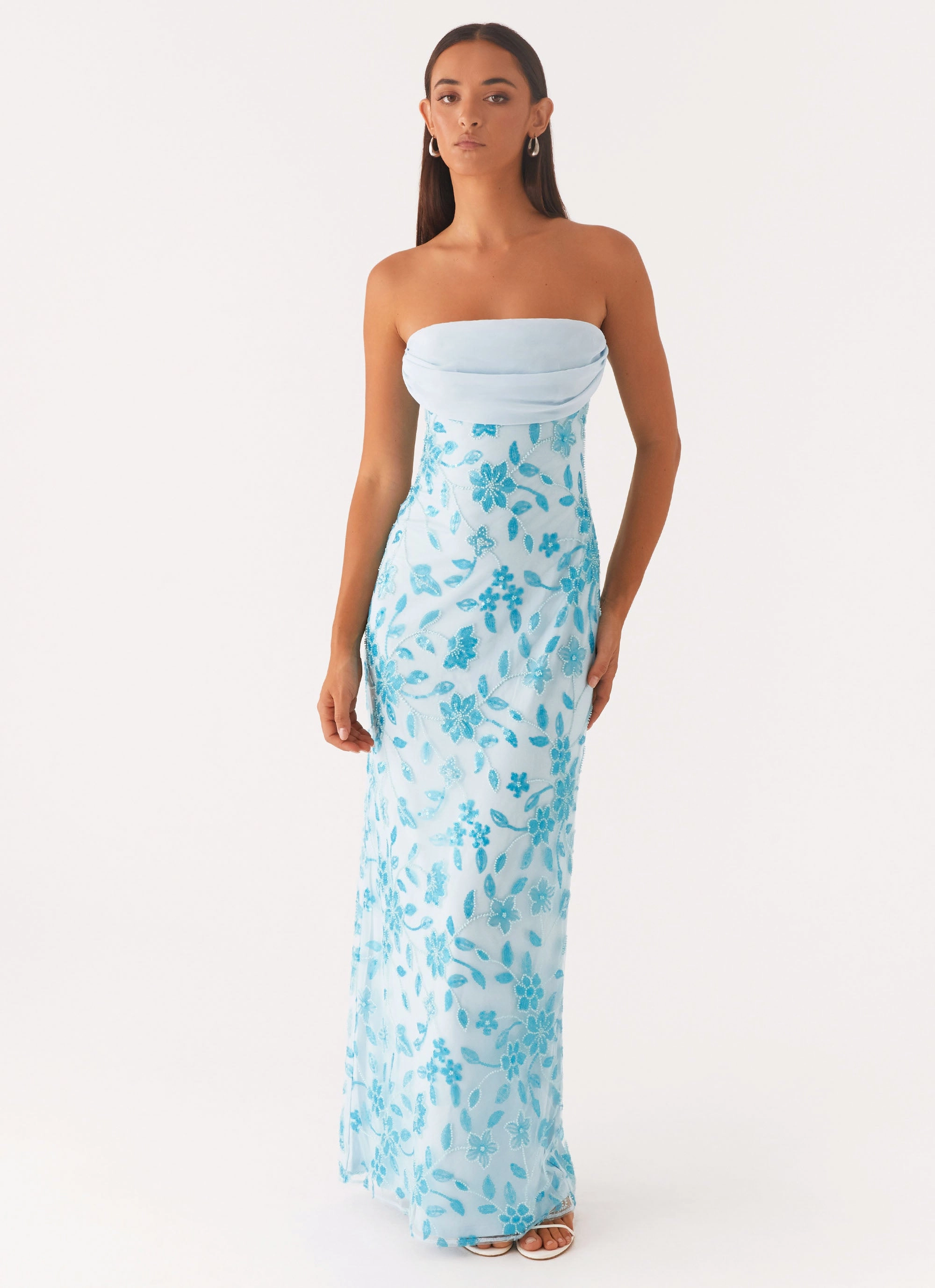 Hand-Wash Prism Beaded Maxi Dress - Blue