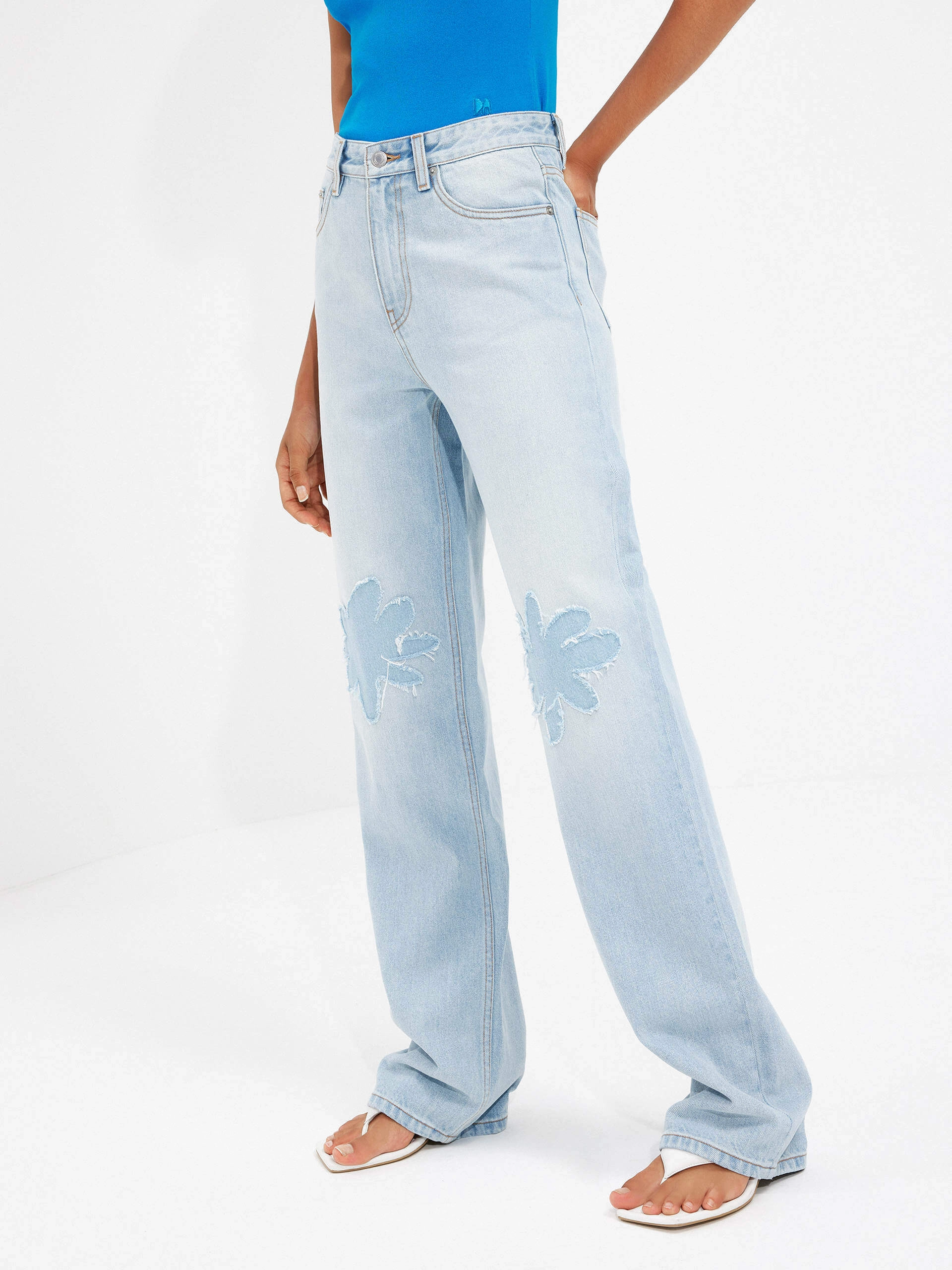 Floral Pattern Straight Jeans All Time Basic Rugged Feel