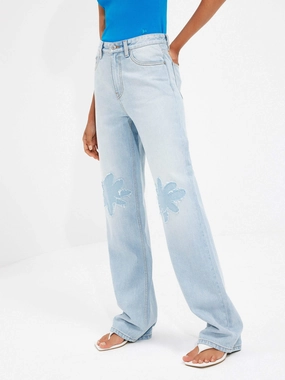 No Fade Look Teen Outfit Elegant Floral Pattern Straight Jeans