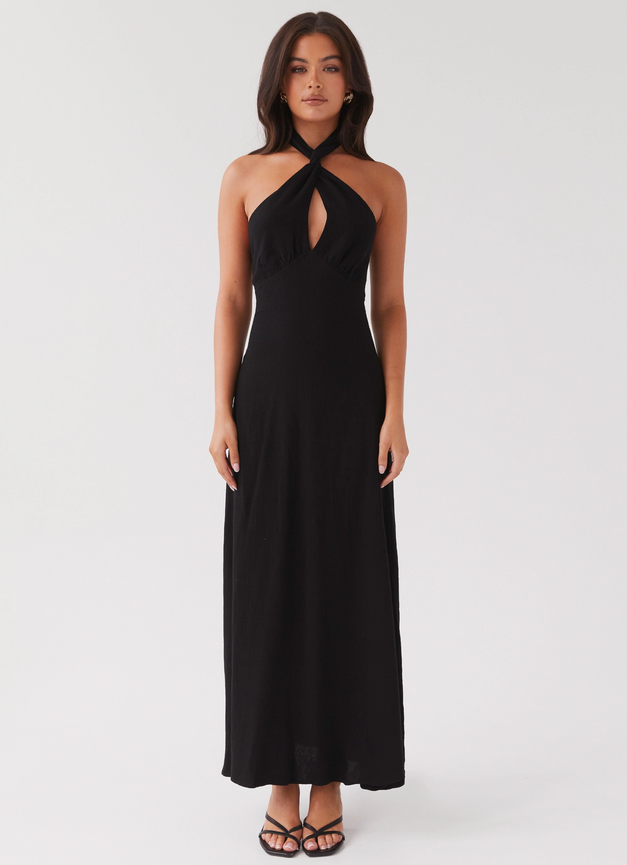 Adrienne Linen Maxi Dress - Black Summer Soft Elegant holiday wear