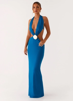 Flossy Maxi Dress - Royal Blue Party Safe Sweetheart-Neck