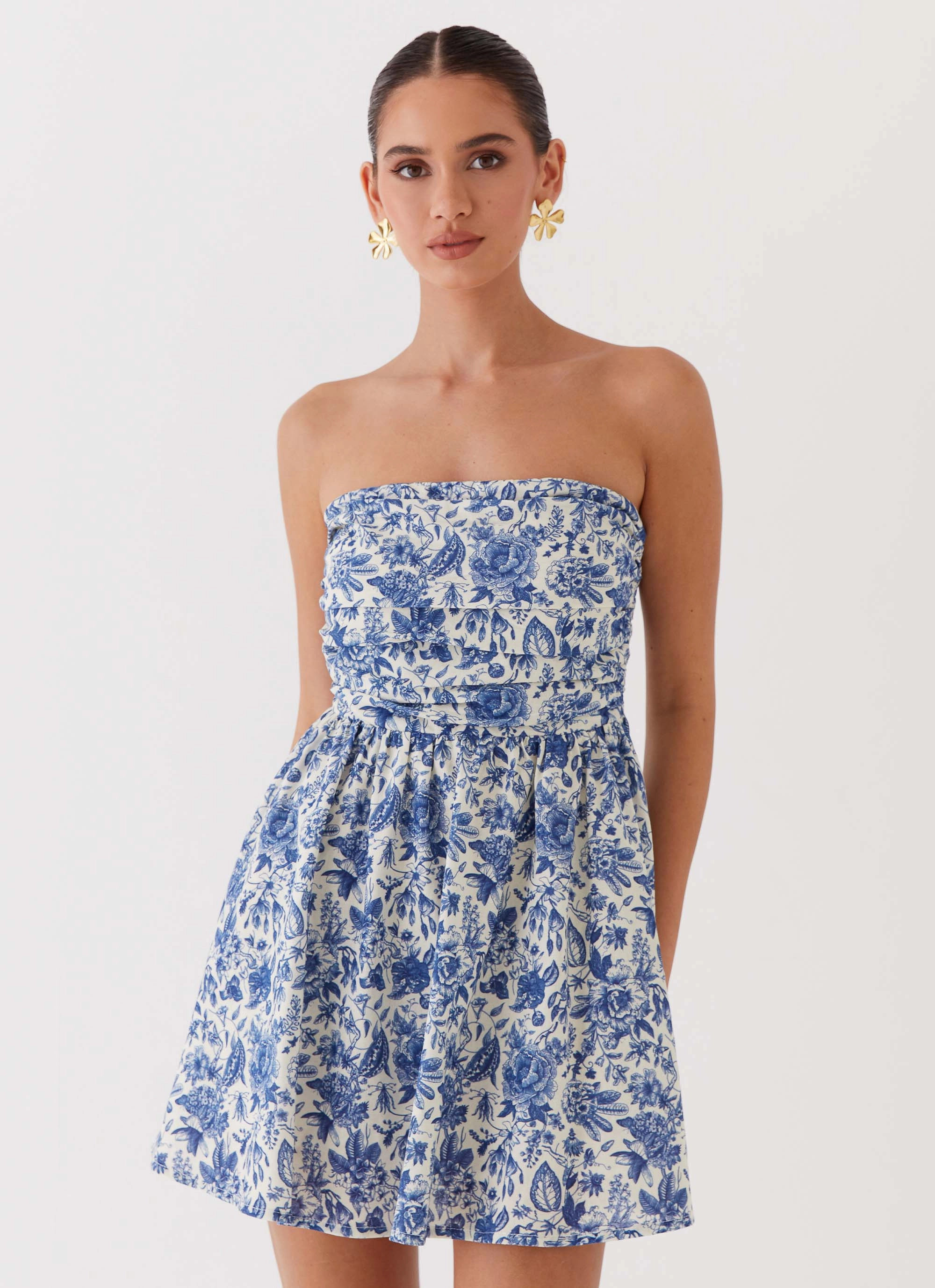 Love Blend Forget Me Not Linen Mini Dress - Blue Paisley