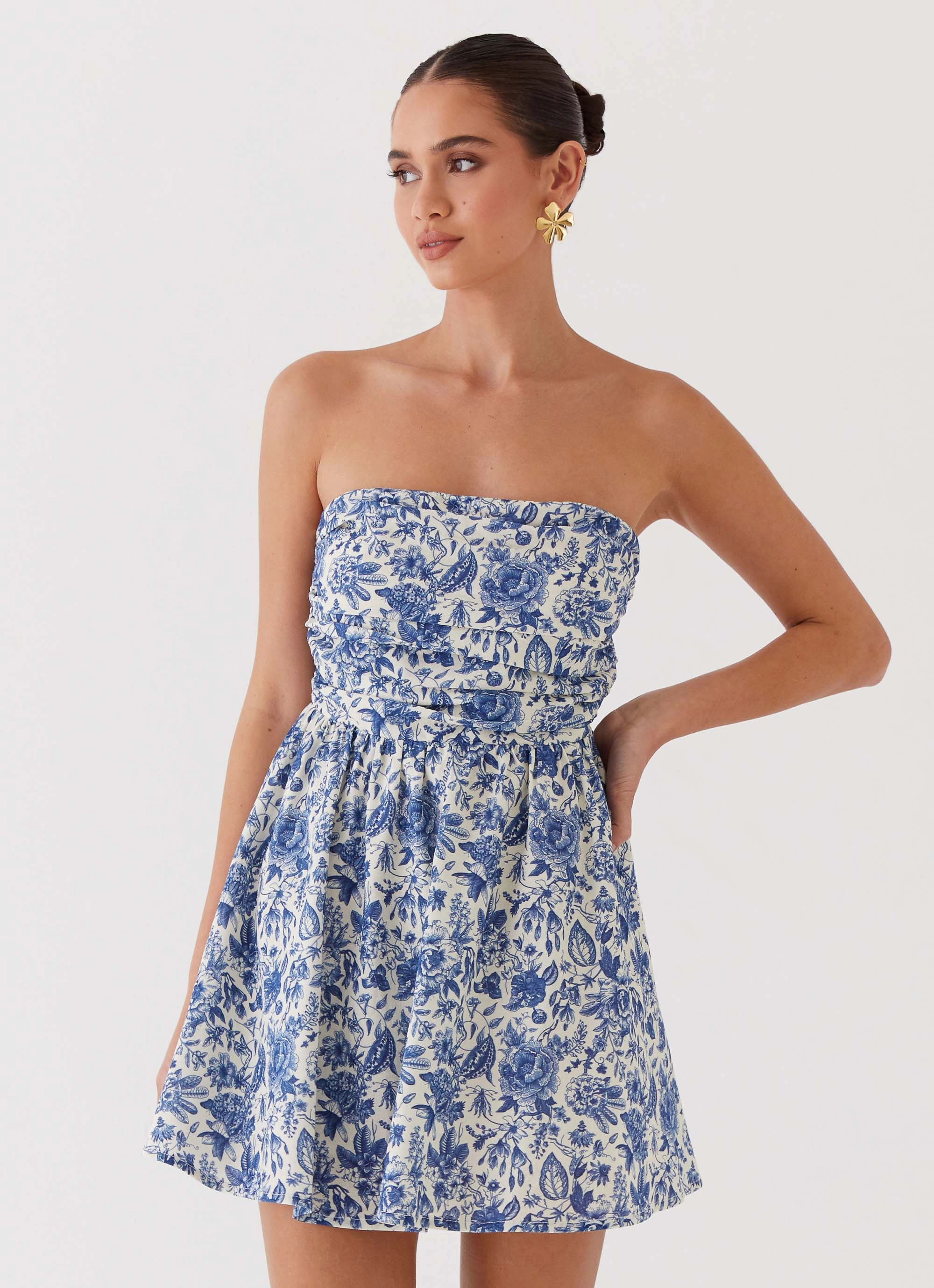 Mid Season Spring Garden Forget Me Not Linen Mini Dress - Blue Paisley