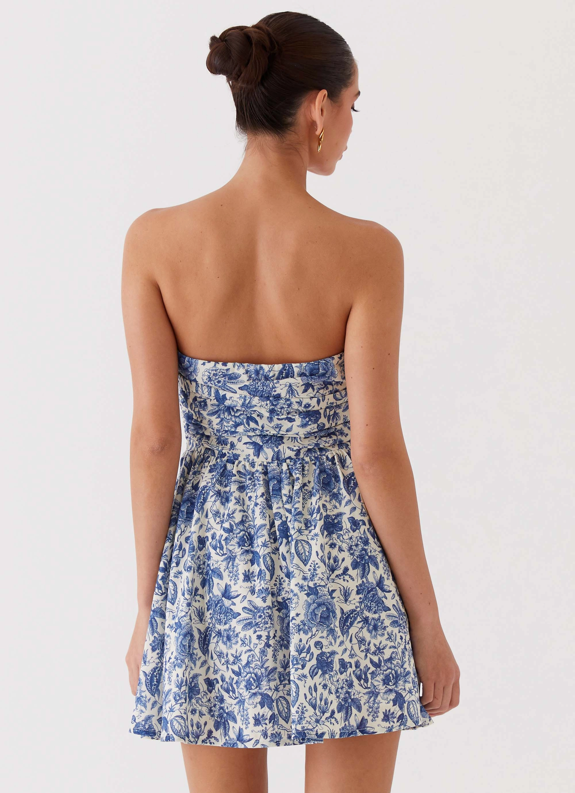 Natural Wrap Style focused Forget Me Not Linen Mini Dress - Blue Paisley