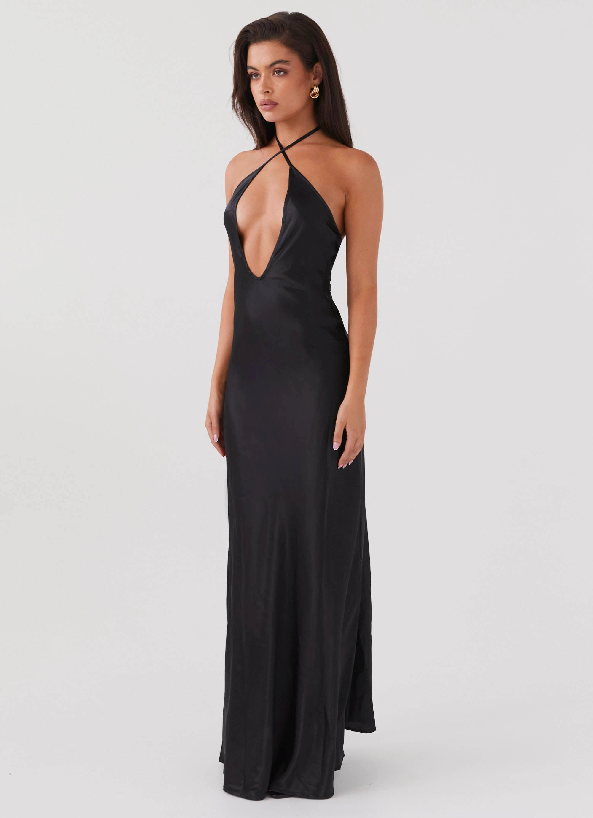 Reversible-Style Short Sleeve Noir Symphony Maxi Dress - Black