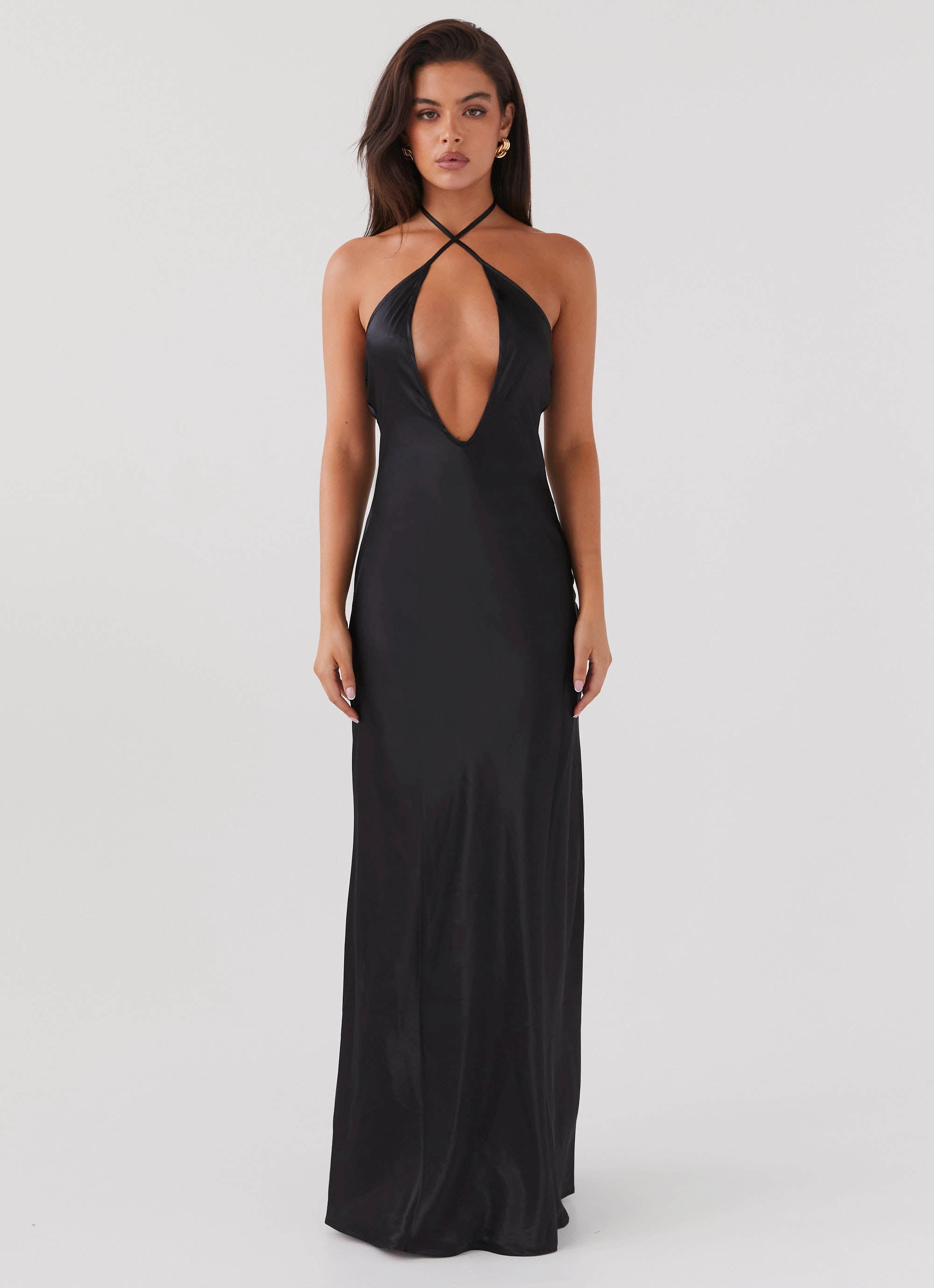 Contrast-Panel ContrastStitching Noir Symphony Maxi Dress - Black