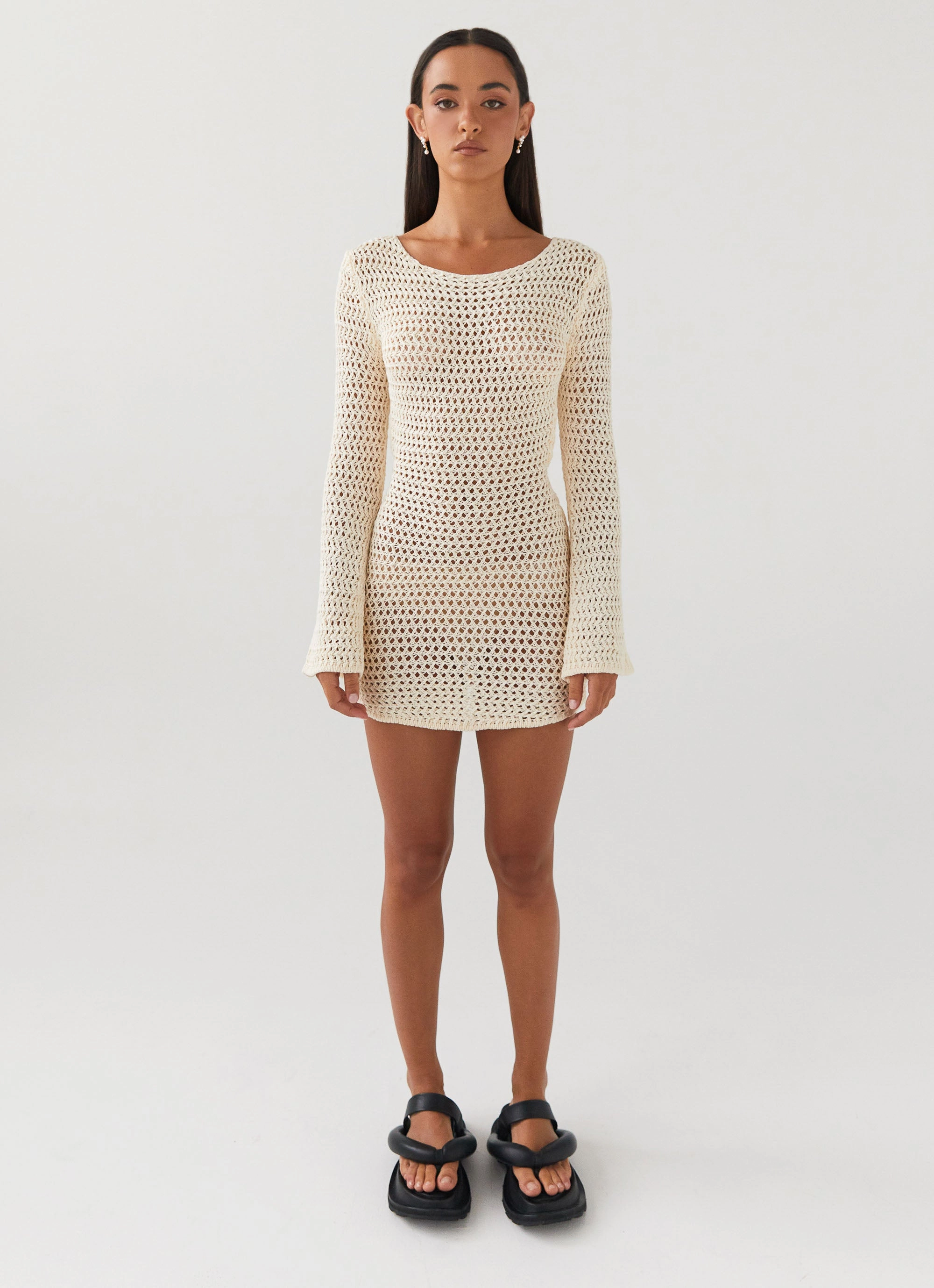 Down For The Ride Crochet Mini Dress - Ivory AdjustableStraps Casual Elegance