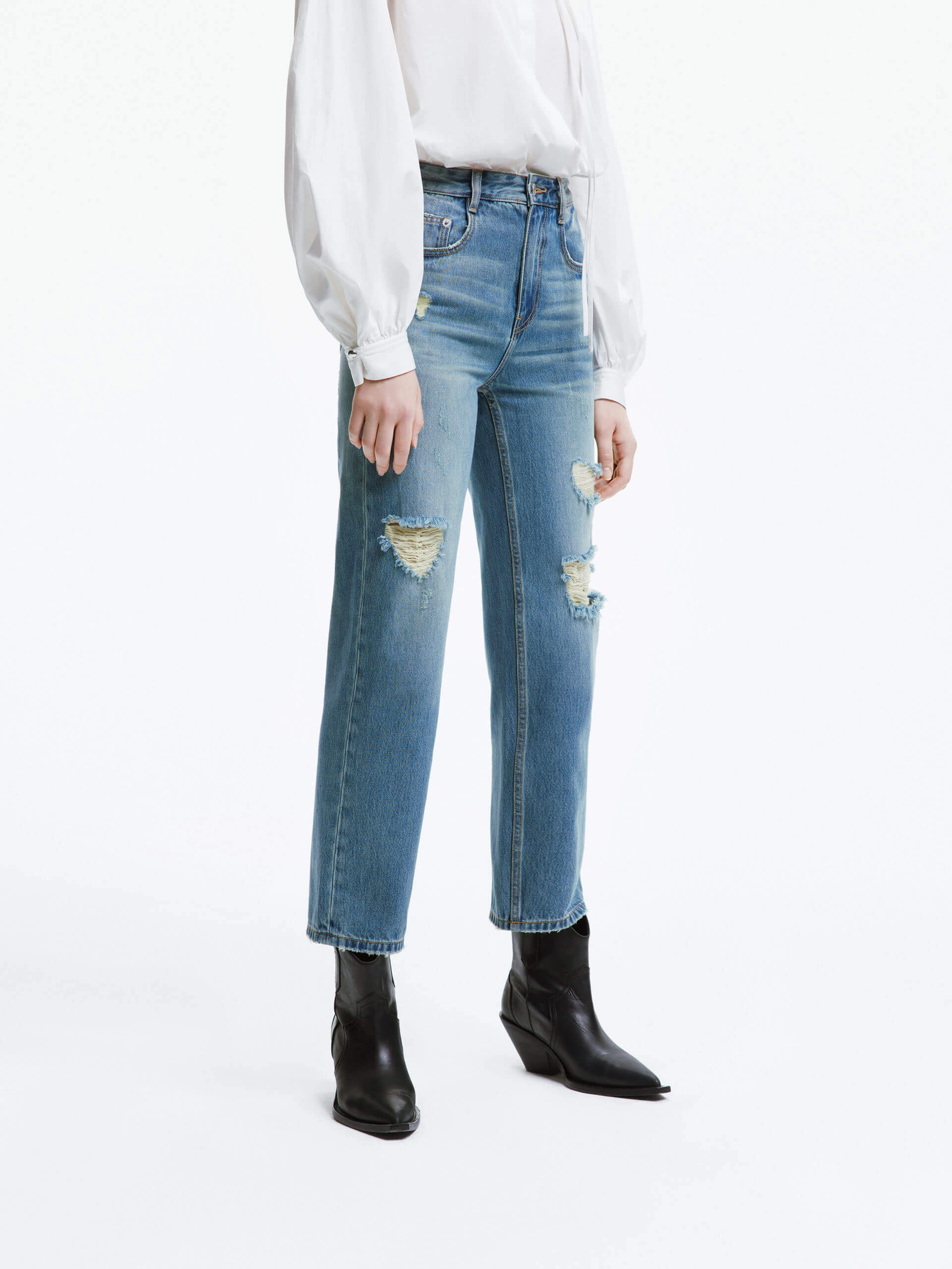 Frayed Detail Ankle Jeans Casual Energy