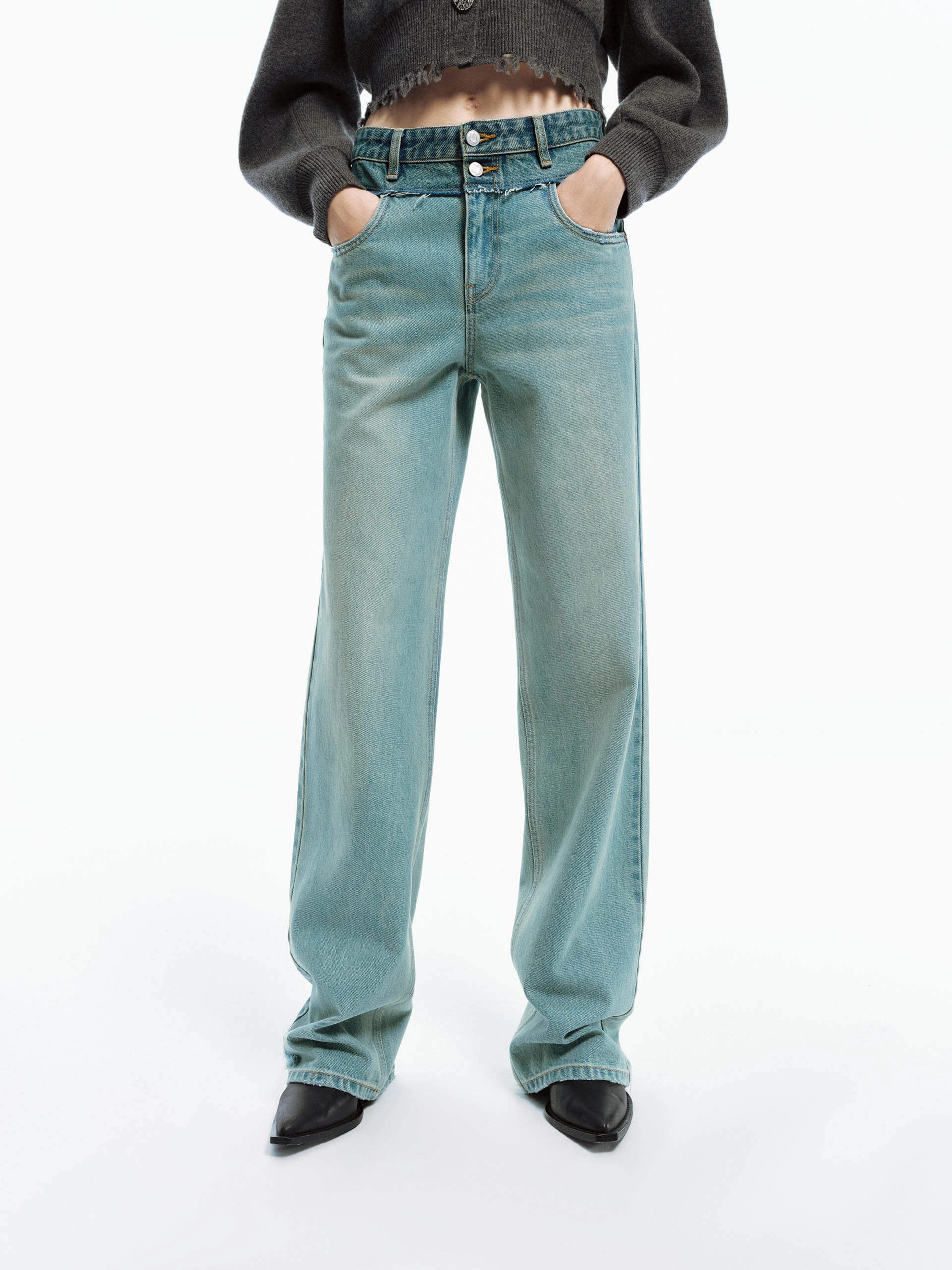 Frayed Seam Straight Jeans Regular Look Party Look Urban Explorer