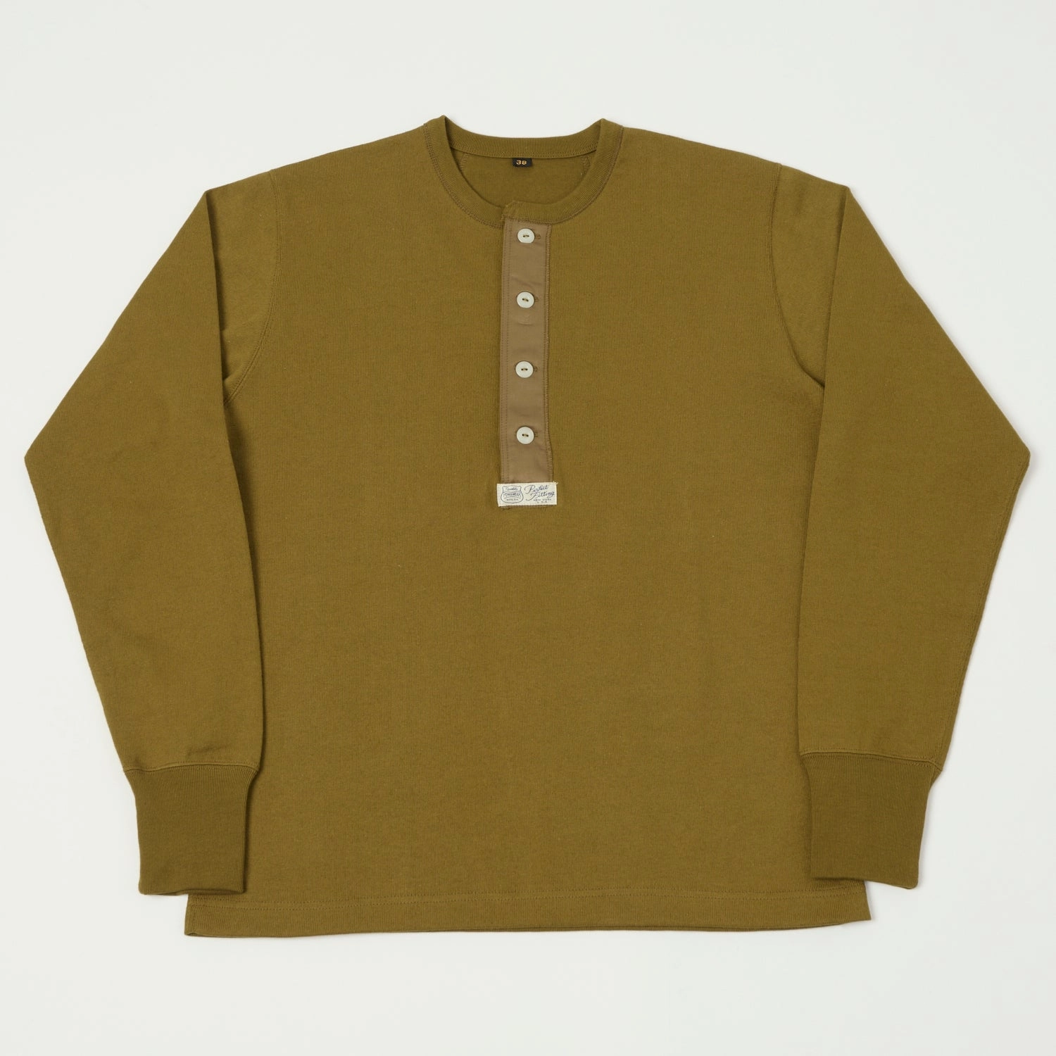Freewheelers & Co Power Wear Long Sleeve Henley - Olive Drab Cozy Stretch Fit