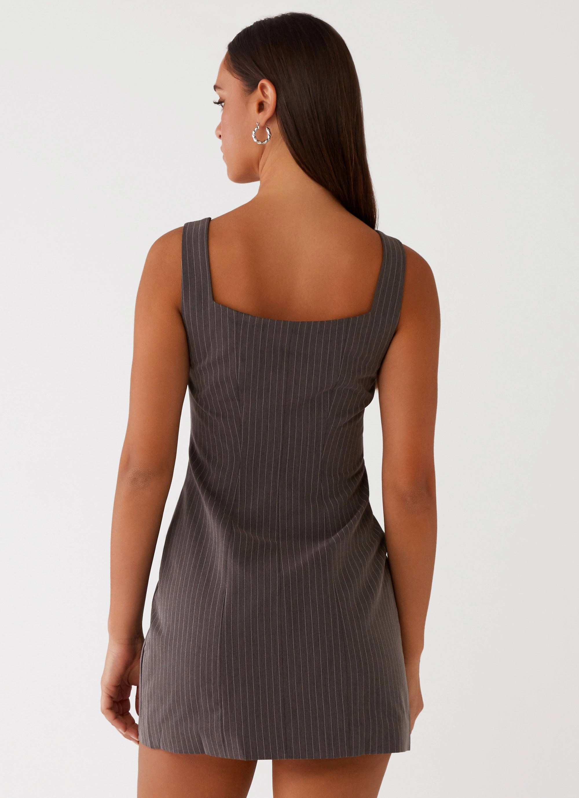 Westwood Mini Dress - Grey Pinstripe Tailored Fit