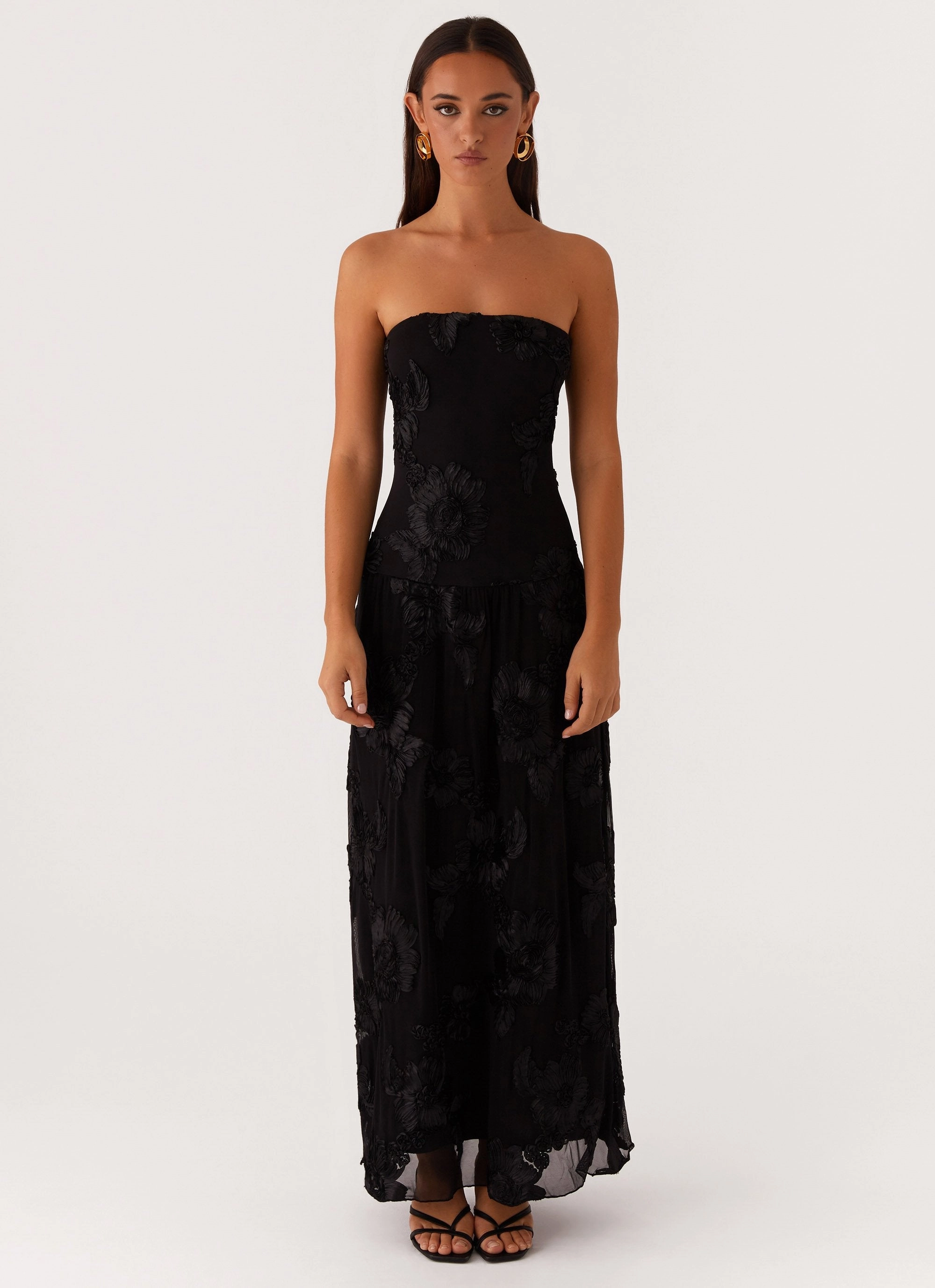 After Light Maxi Dress - Black Elegant Silhouette Tiered-Skirt