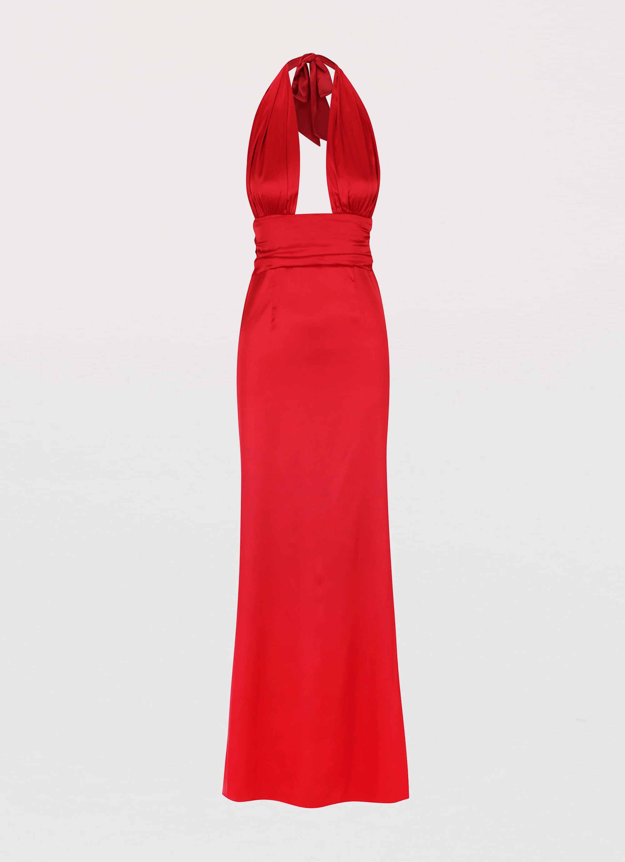 Piped-Edge Lovelust Halterneck Maxi Dress - Red