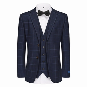 Gino Vitale 3-Piece Slim Fit Stretch Ink Blue Windowpane Plaid Suit Timeless elegance Business Chic