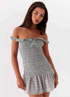 Anica Check Mini Dress - Grey Check Tailored Style Travel Essential