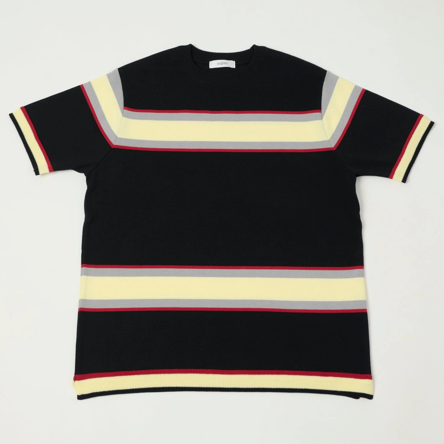 Fujito Border Knit T-Shirt - Black Stylish Fit Street Style