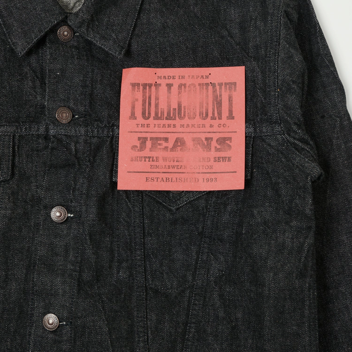 Full Count 2101 13.75oz Type III Denim Jacket - Black One Wash Compact Packable