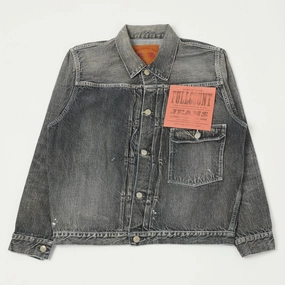 Full Count 2107 13.5oz Type I Denim Jacket - Black Splatter Dartford Wash Taped Neckline Seams Hiking Style