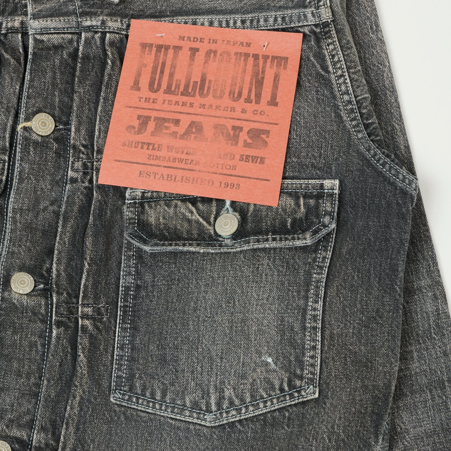 Full Count 2107 13.5oz Type I Denim Jacket - Black Splatter Dartford Wash Daily Use All Day Comfort