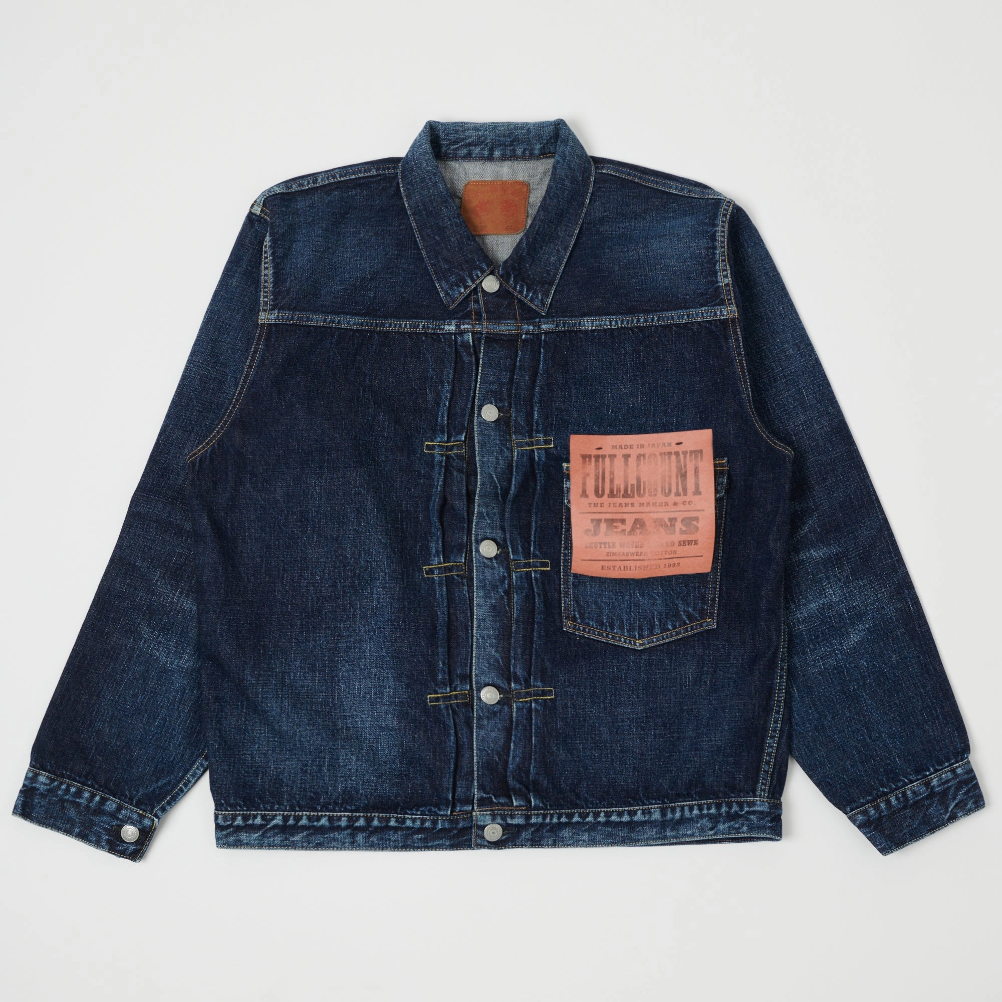 Full Count 2107 13.75oz Type I Denim Jacket - 'Half Way There' Wash ConvertibleCollar