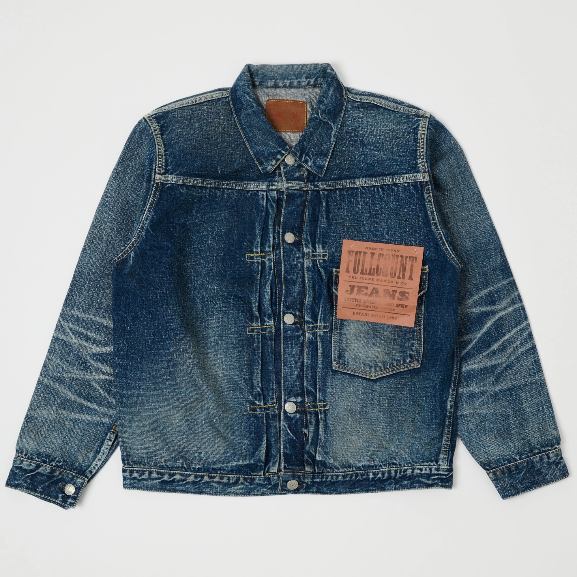 Full Count 2107 13.75oz Type I Denim Jacket - 'More Than Real' Wash ZipperClosure