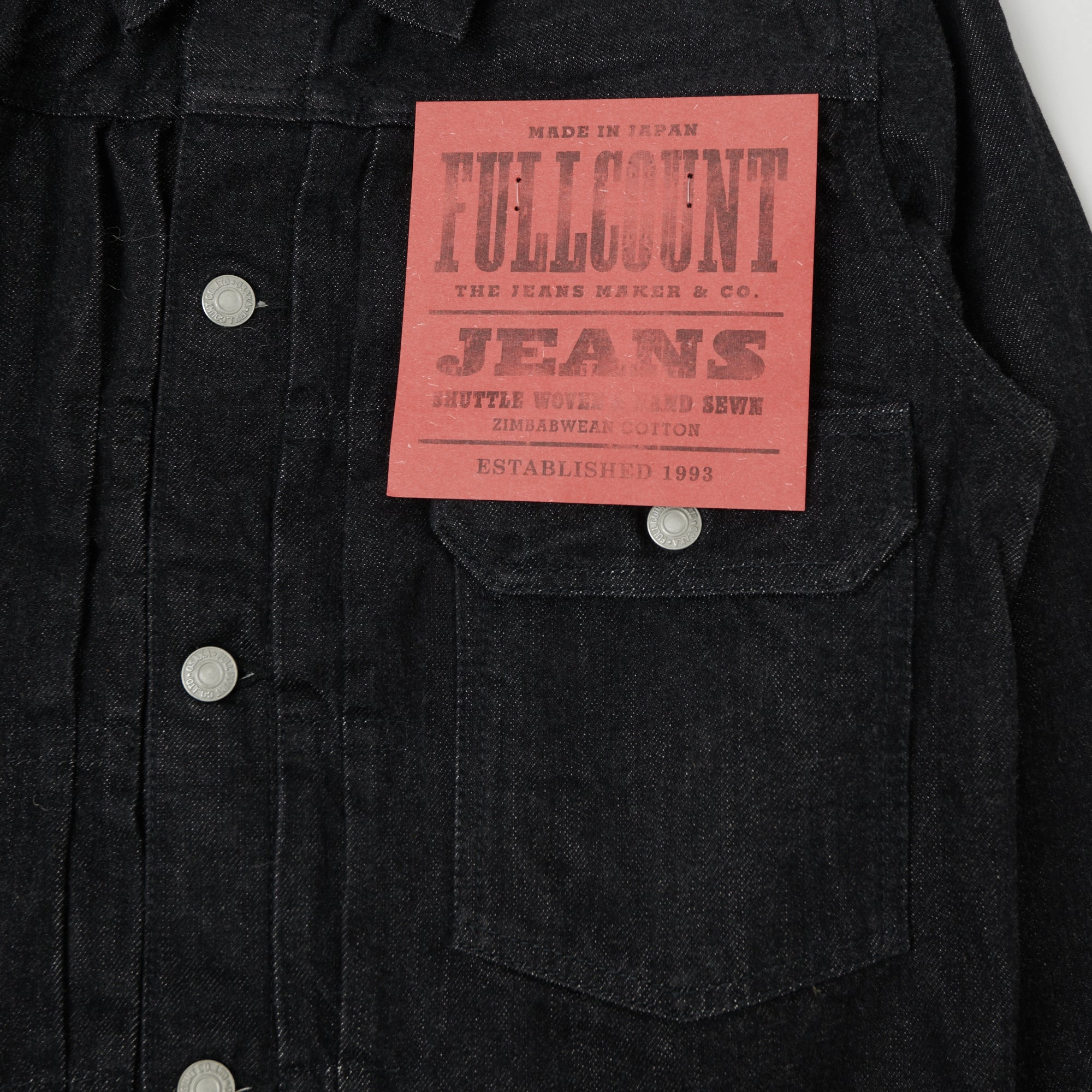Tear Resistant Fabric Full Count 2107 13.75oz Type I Denim Jacket - Black One Wash