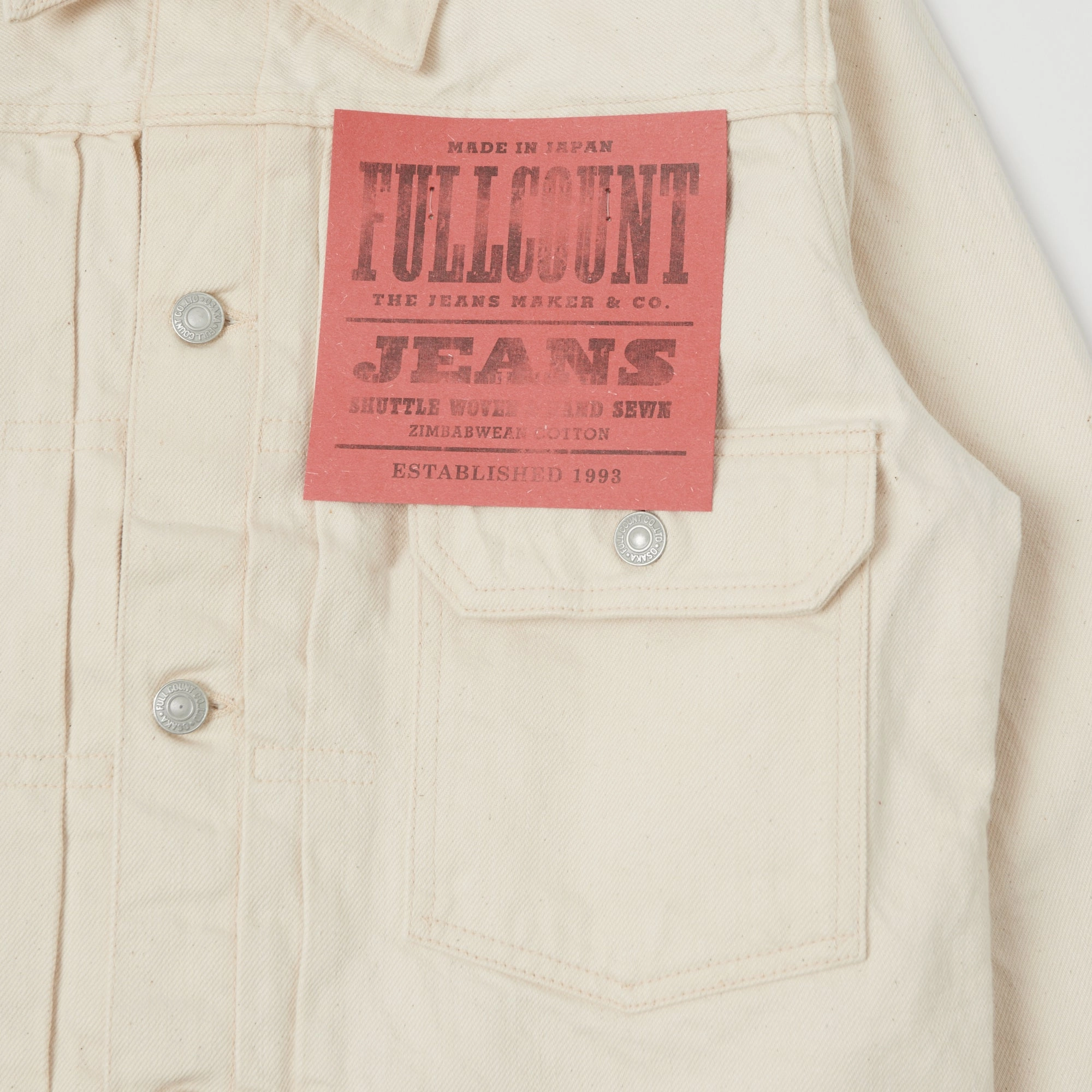 Full Count 2107 13.75oz Type I Denim Jacket - Ecru One Wash Rank
