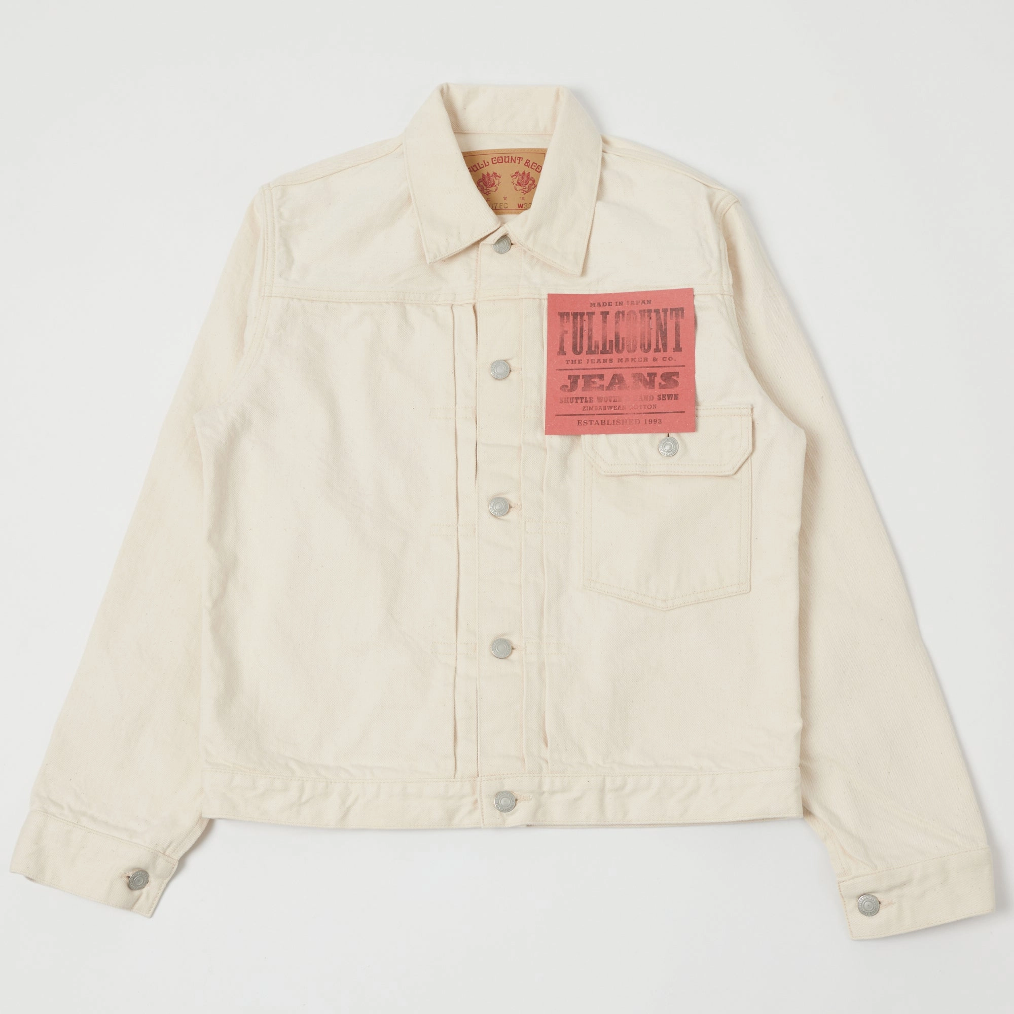 Full Count 2107 13.75oz Type I Denim Jacket - Ecru One Wash Everyday Coverage Thermolite Insulation