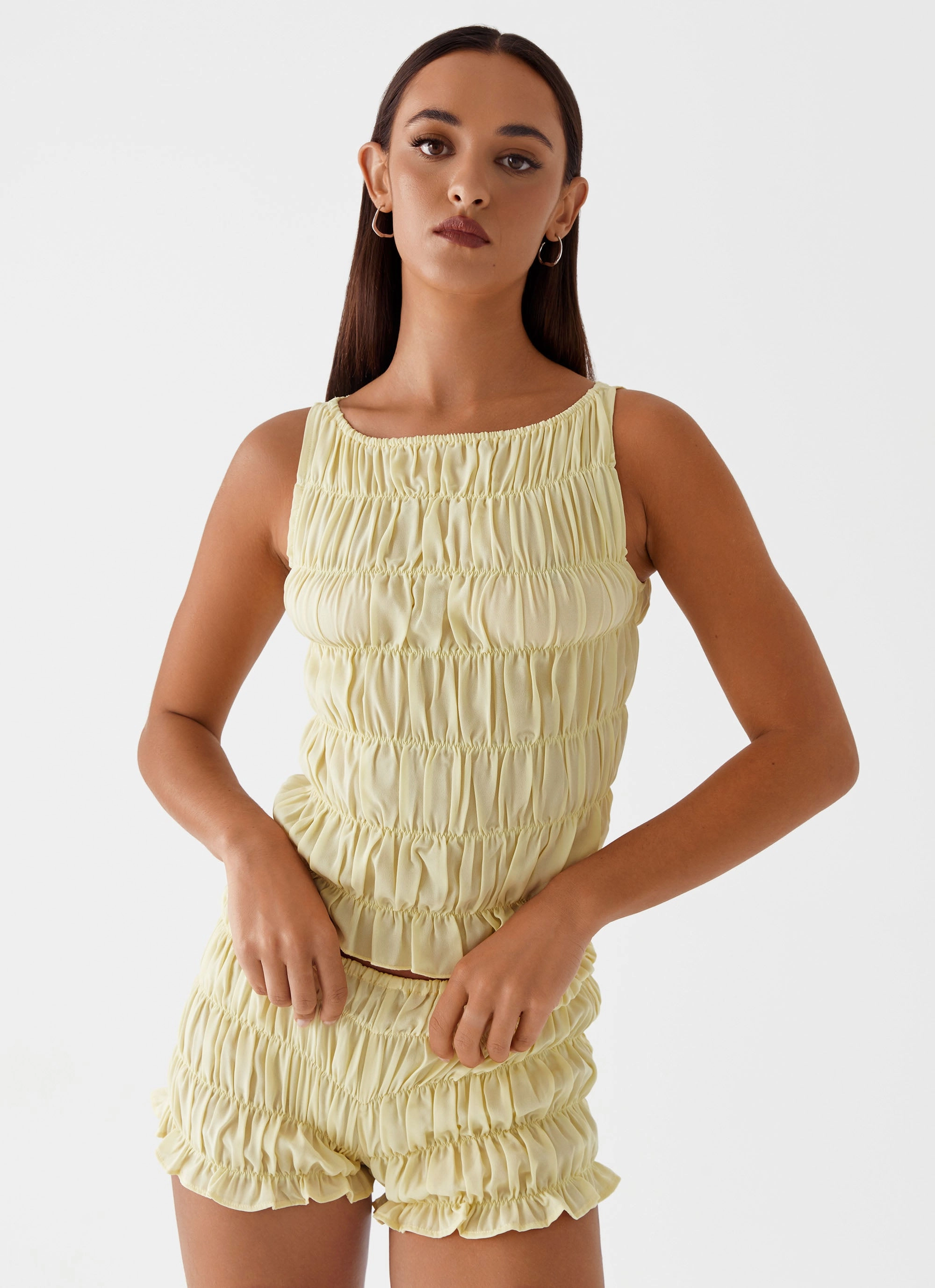 Messina Ruched Tank Top - Yellow Casual maxi dress