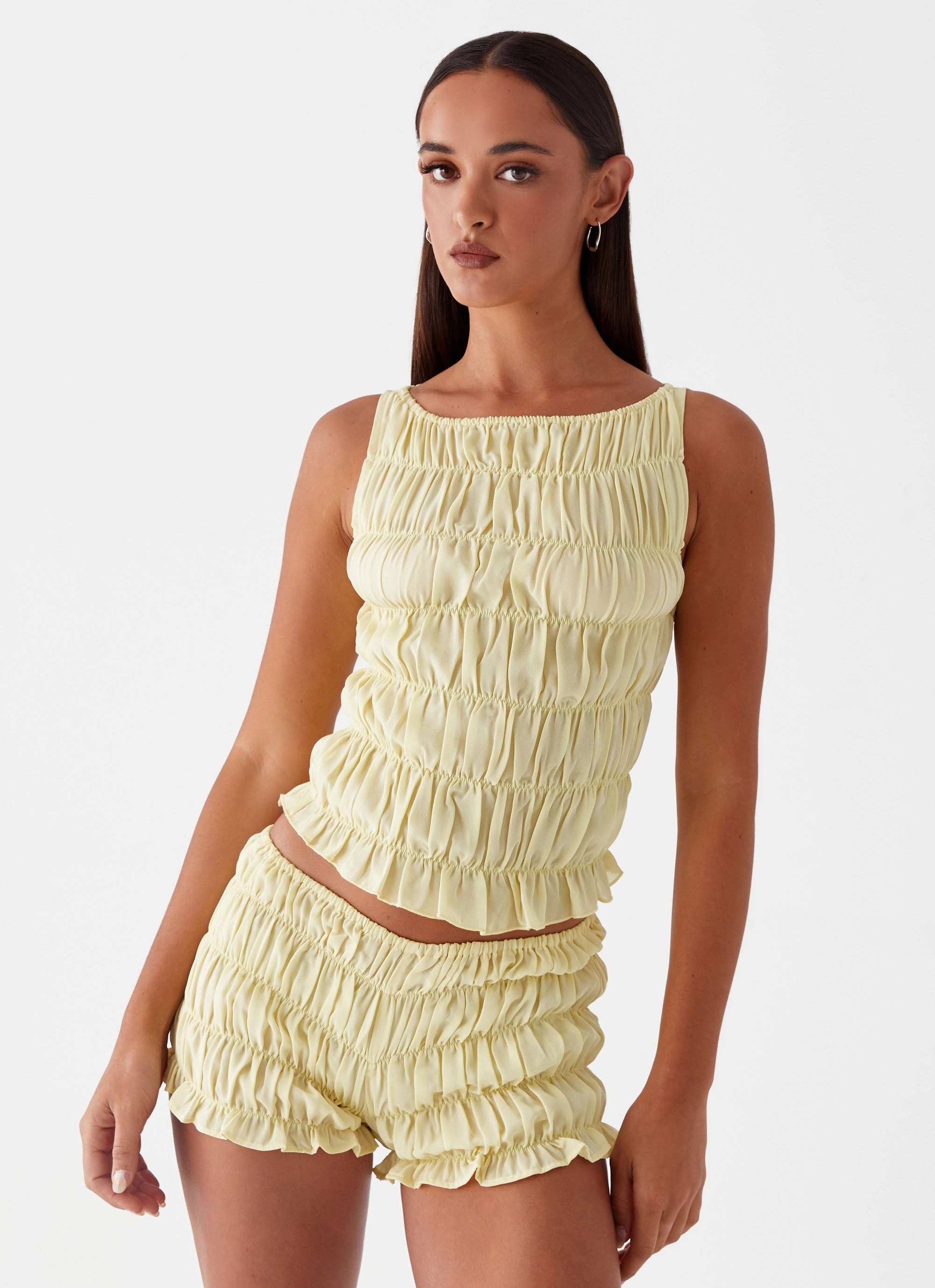 Messina Ruched Tank Top - Yellow Chic and Cozy Silky Finish