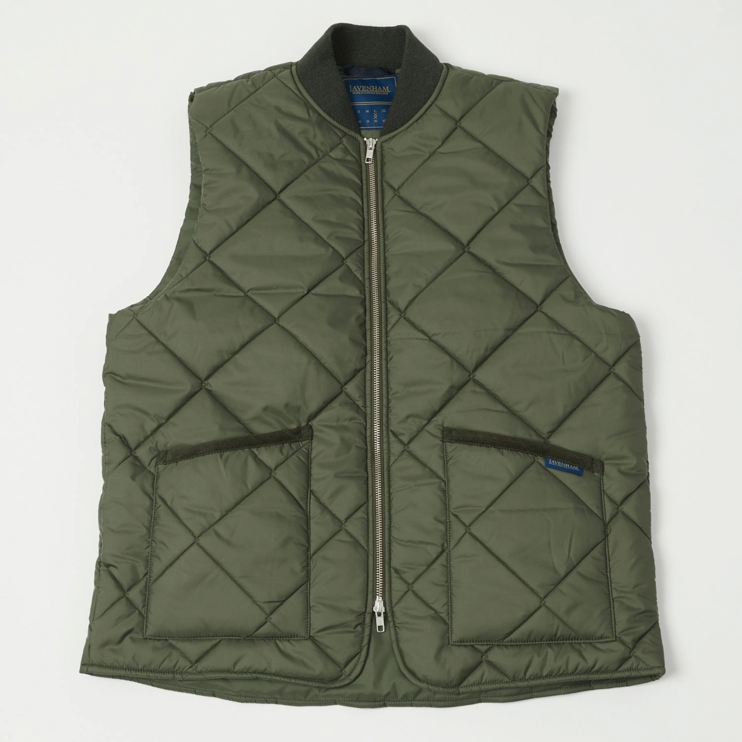 Lavenham Big Quilt Bomber Gilet - Olive Green Intuitive Body Mapped Panels