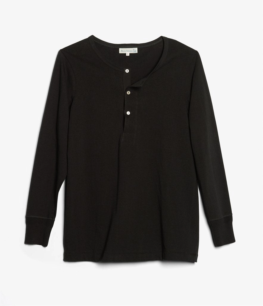 Merz b. Schwanen 206 Long Sleeve Henley - Deep Black Anti Bacterial Treatment Active Wear