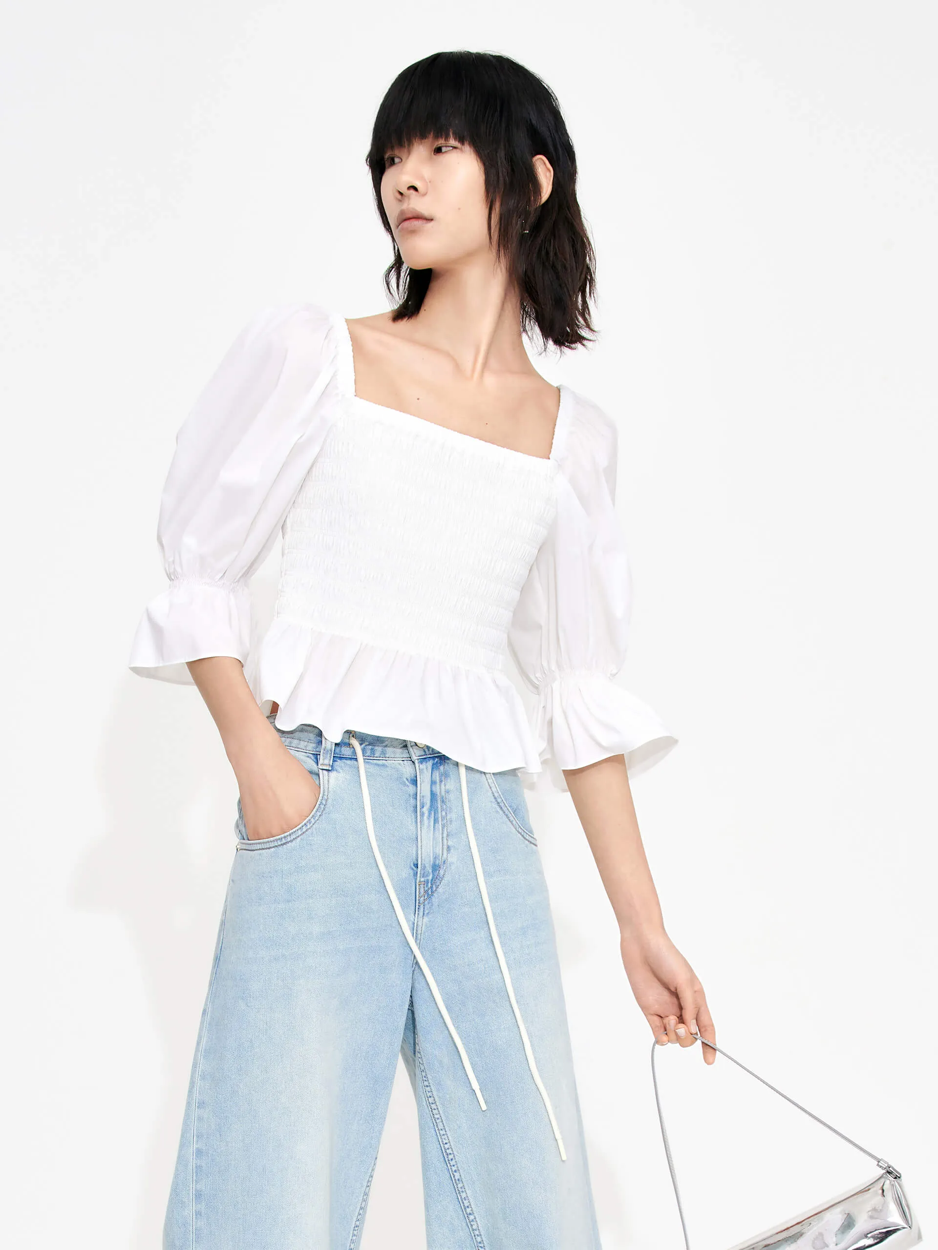 Gathered Front Smocked Top Bold Statement Retro Vibe