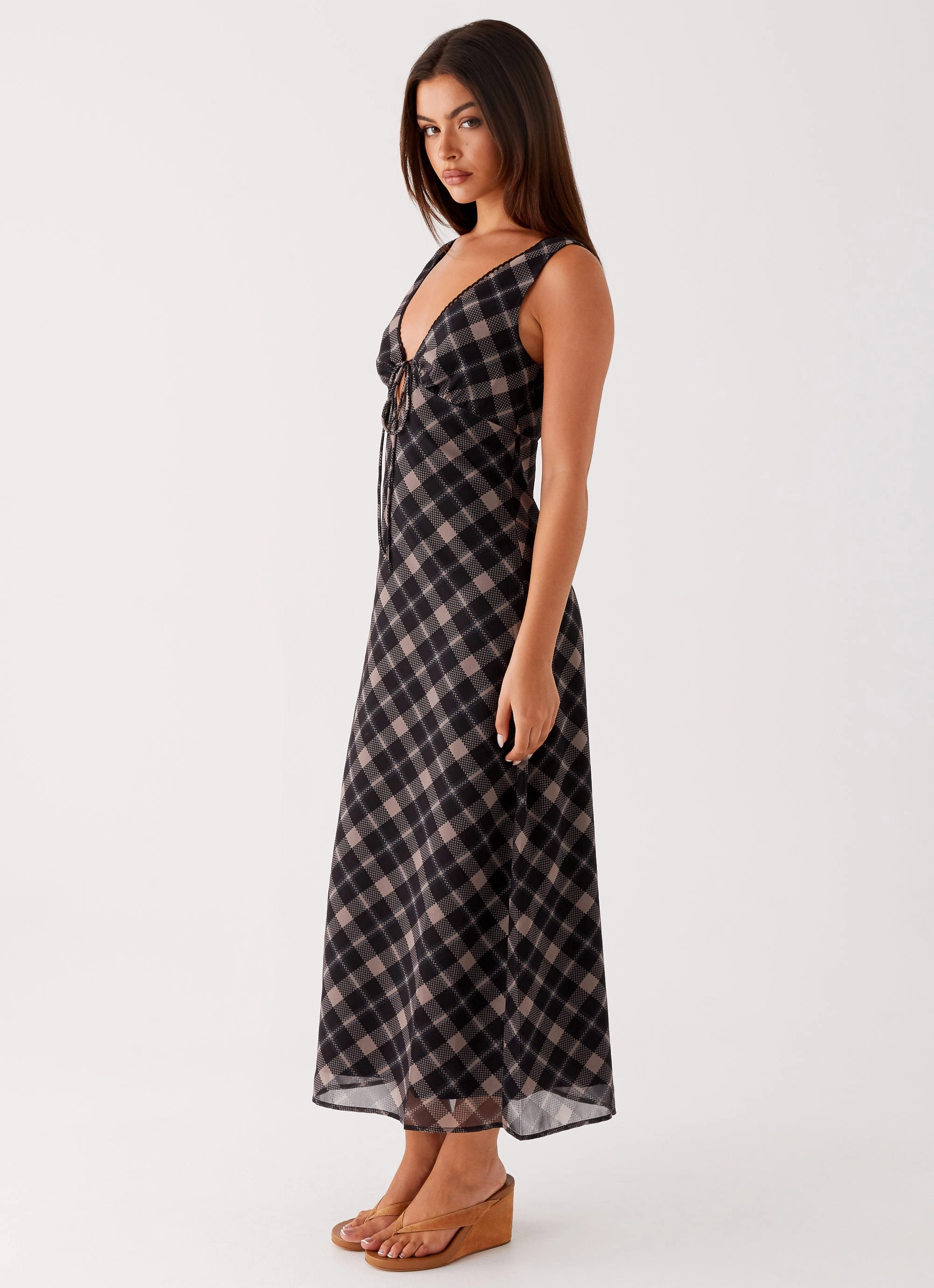 Gianna Midi Dress - Taupe Check Tie-dye