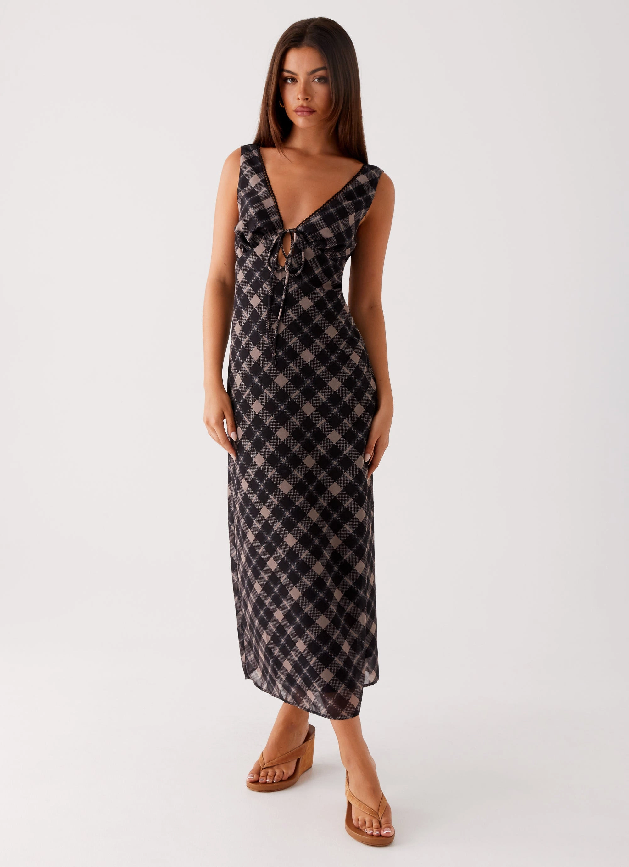 Shade Soft Gianna Midi Dress - Taupe Check