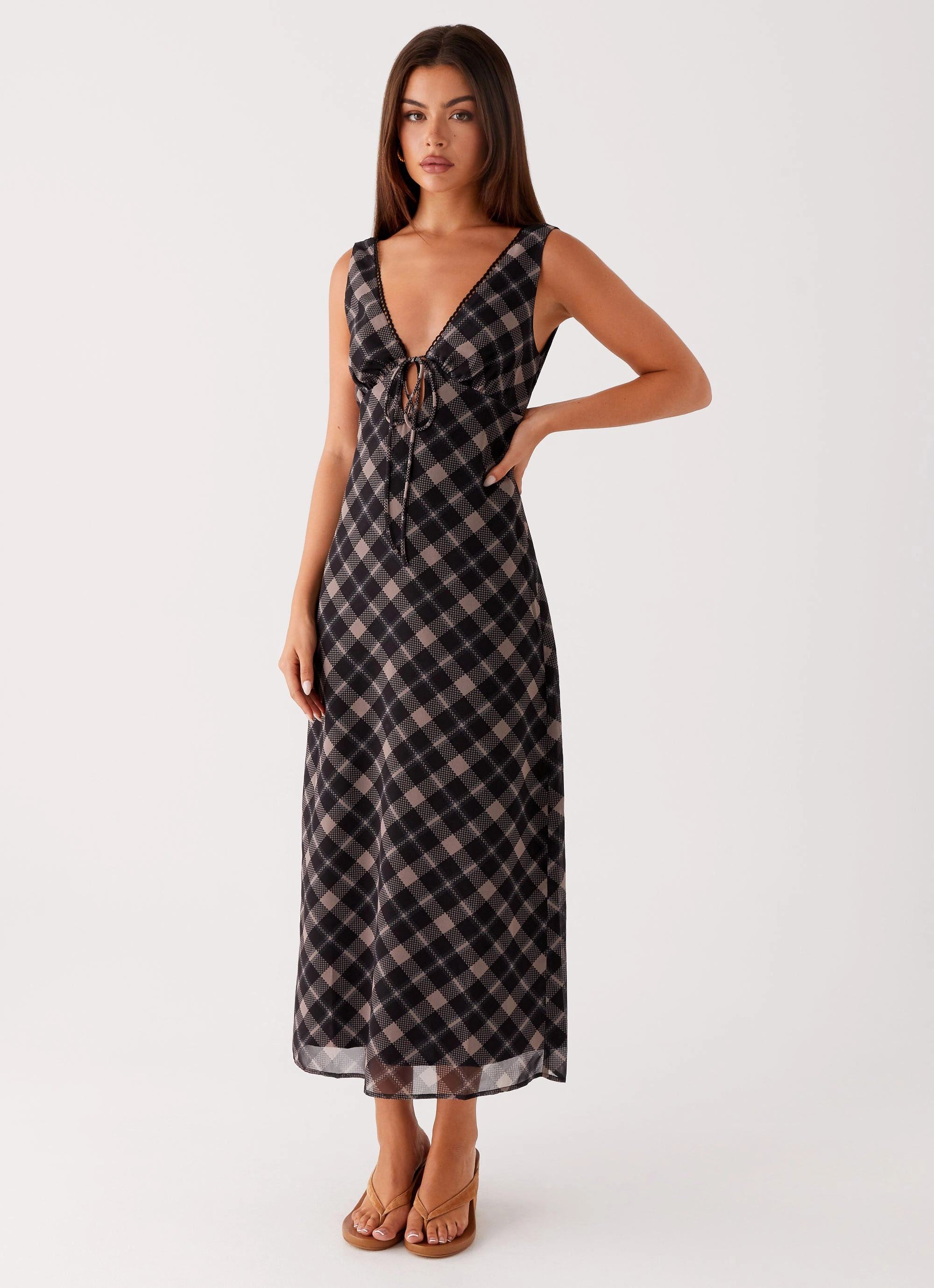 Gianna Midi Dress - Taupe Check Minimal Mood