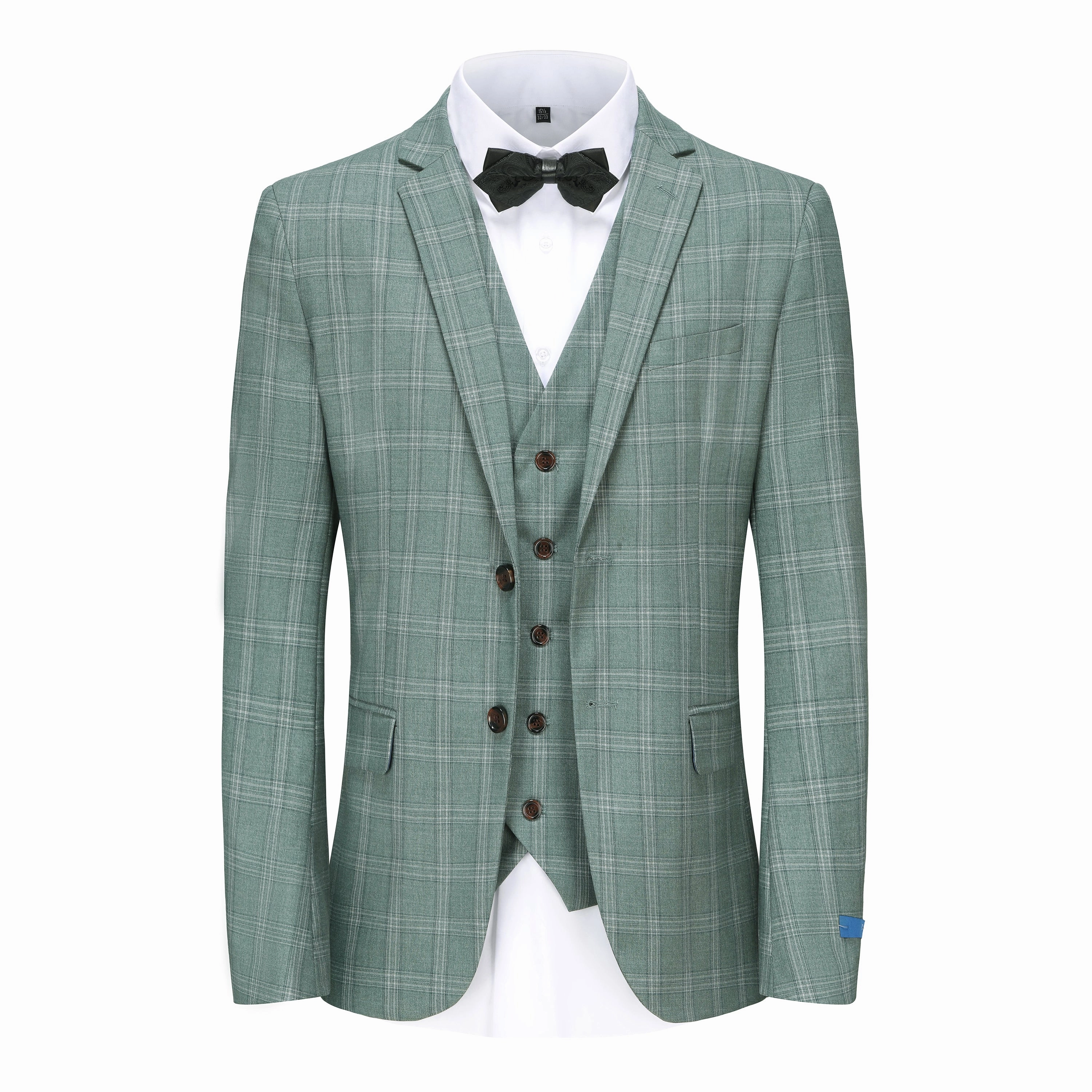 Gino Vitale Men's 3 Piece Slim Fit Green Plaid Suit Chic Work Outfit
